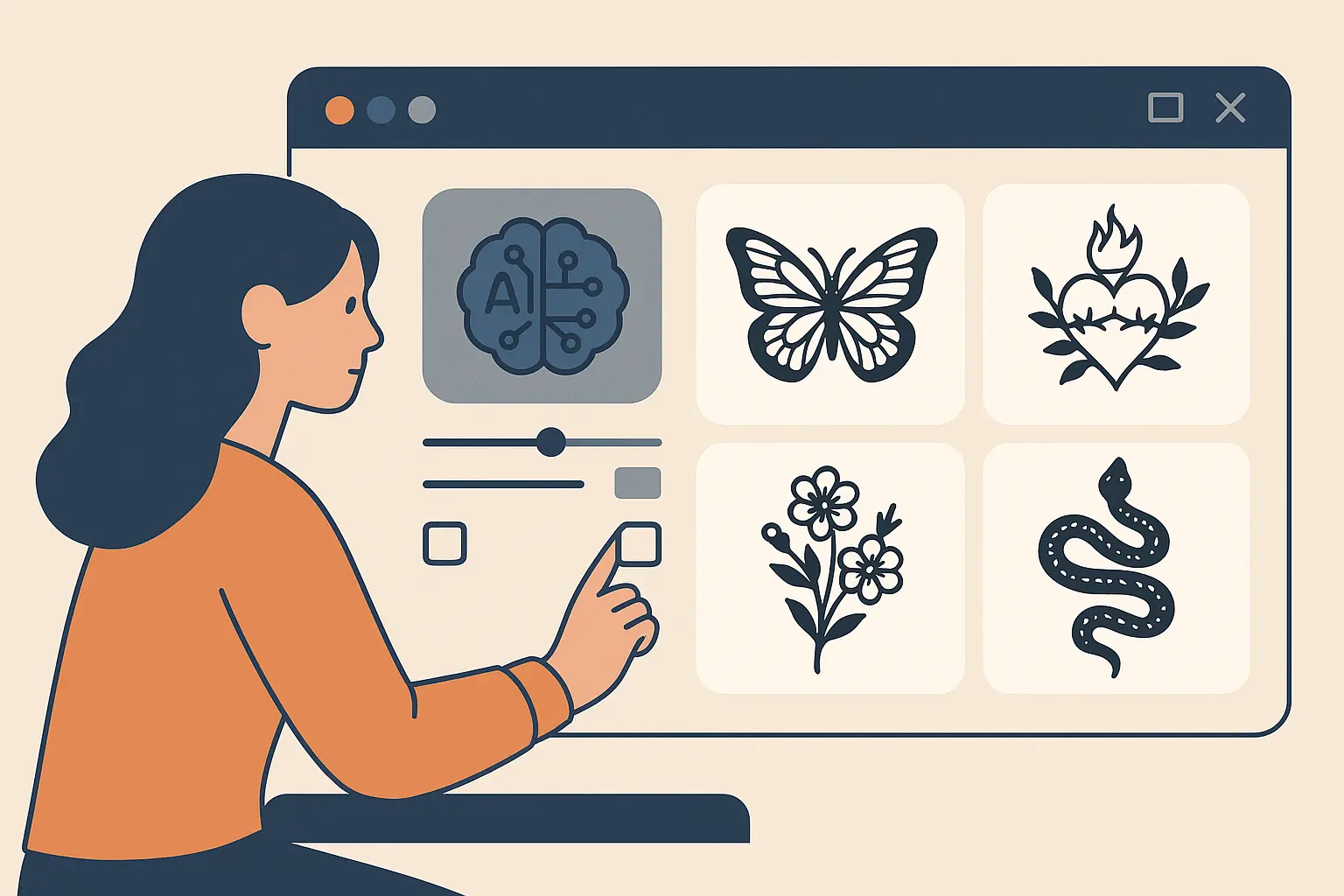 AI-powered kaizen tattoo design exploration interface