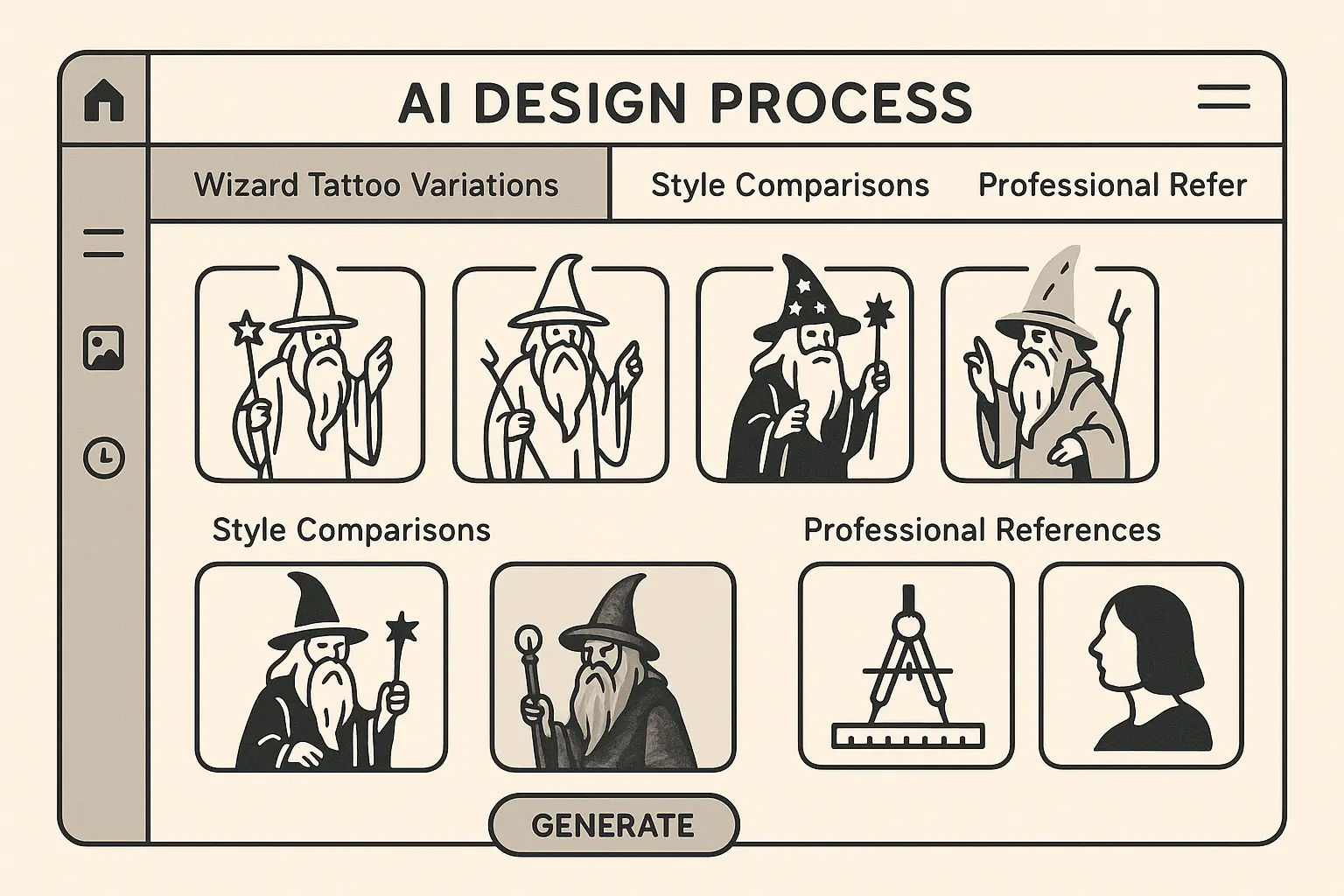 AI-generated wizard tattoo design process