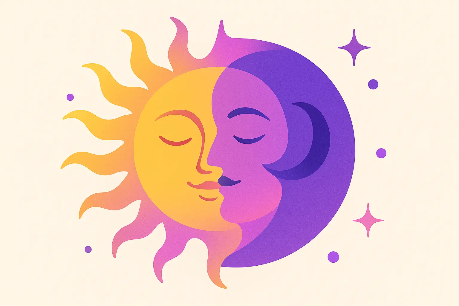 Gender-fluid sun and moon tattoo design with integrated elements