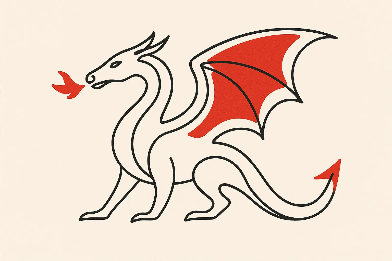 Minimalist single line red dragon tattoo