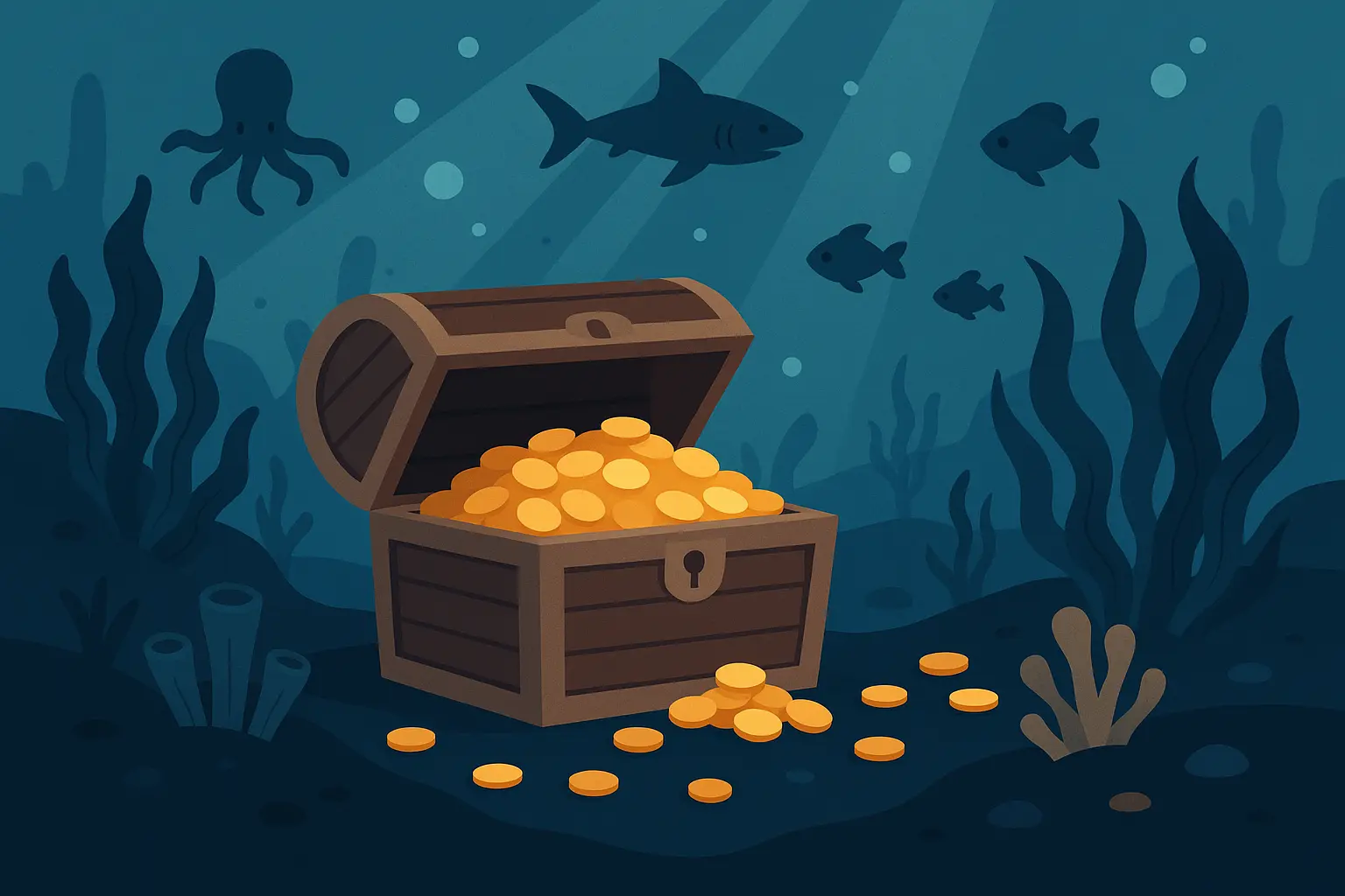 Sunken treasure scene tattoo design