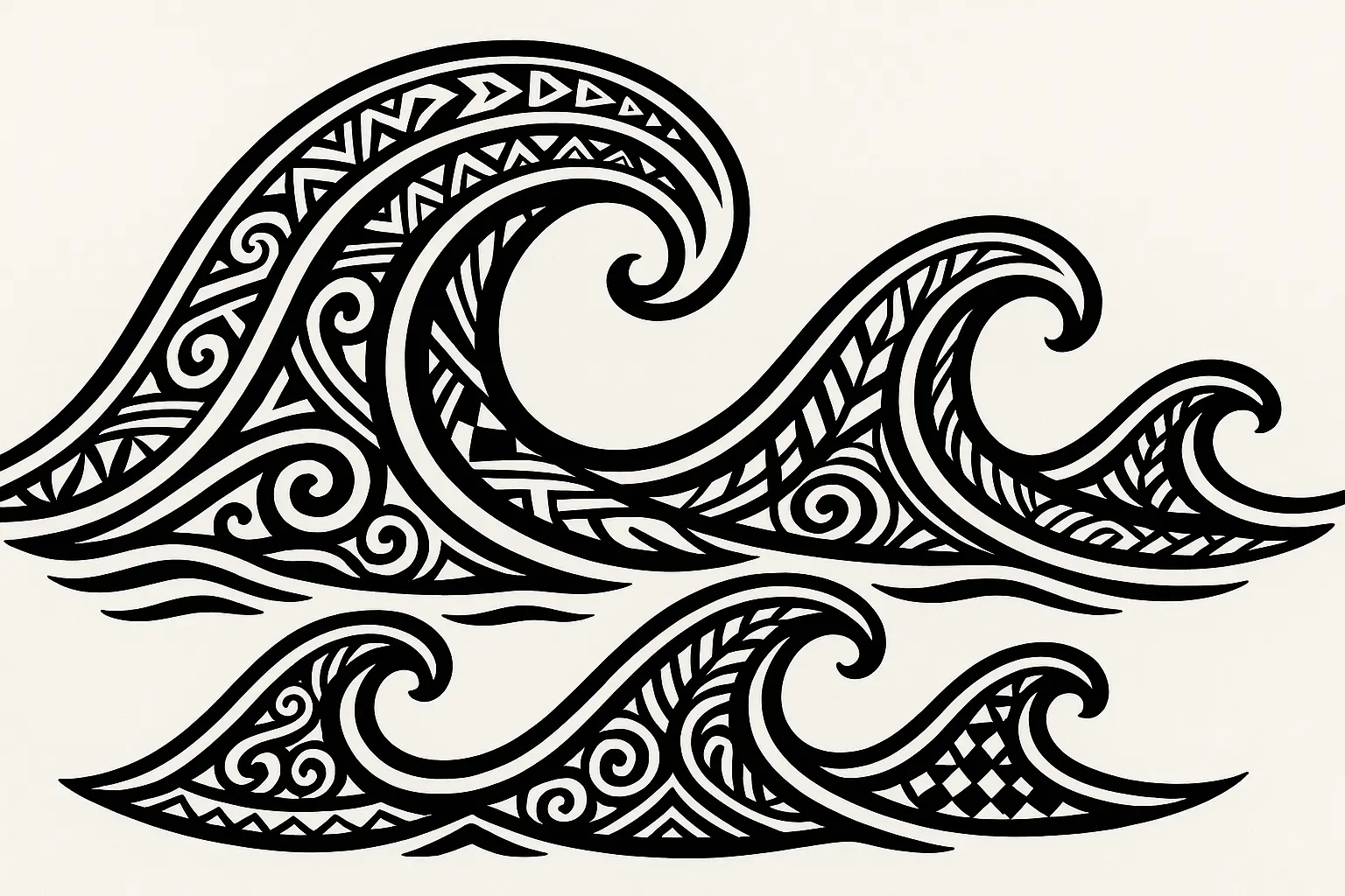 Tribal ocean waves tattoo design