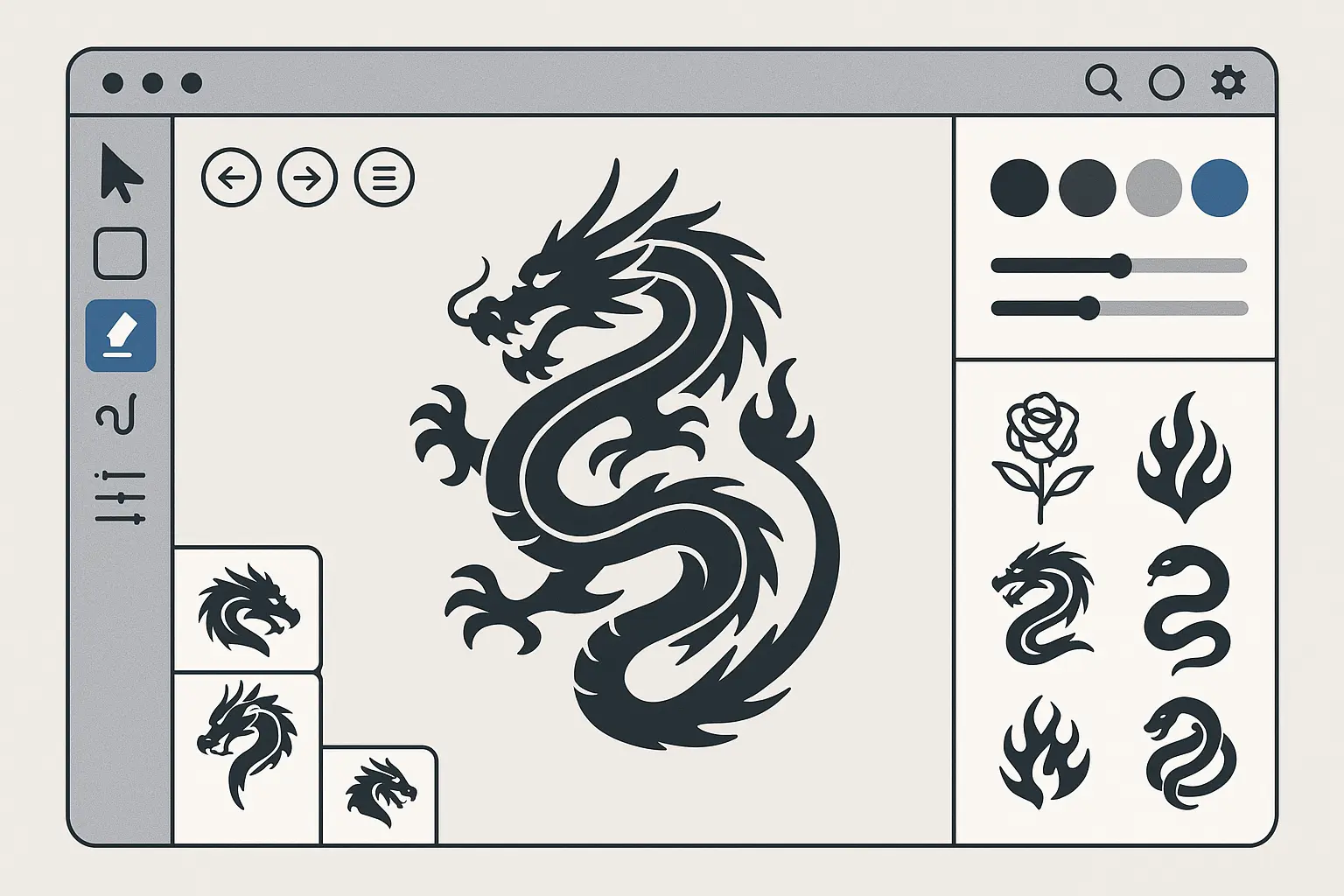 Digital red dragon tattoo design process