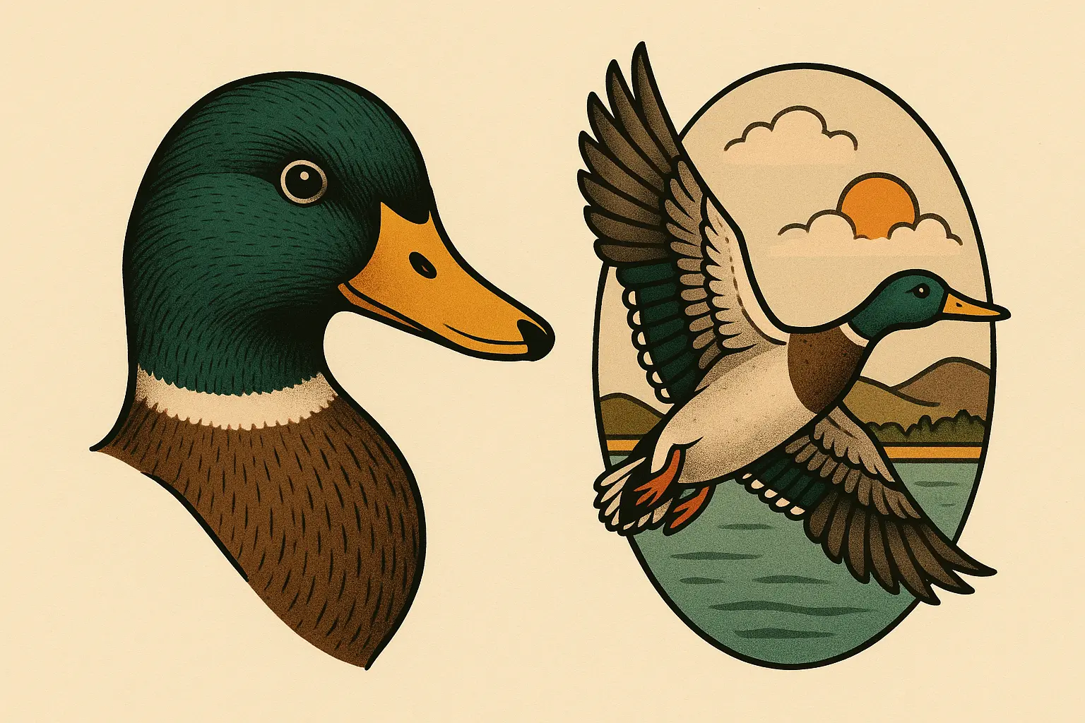 Realistic duck tattoo showcasing detailed feather work and natural coloring