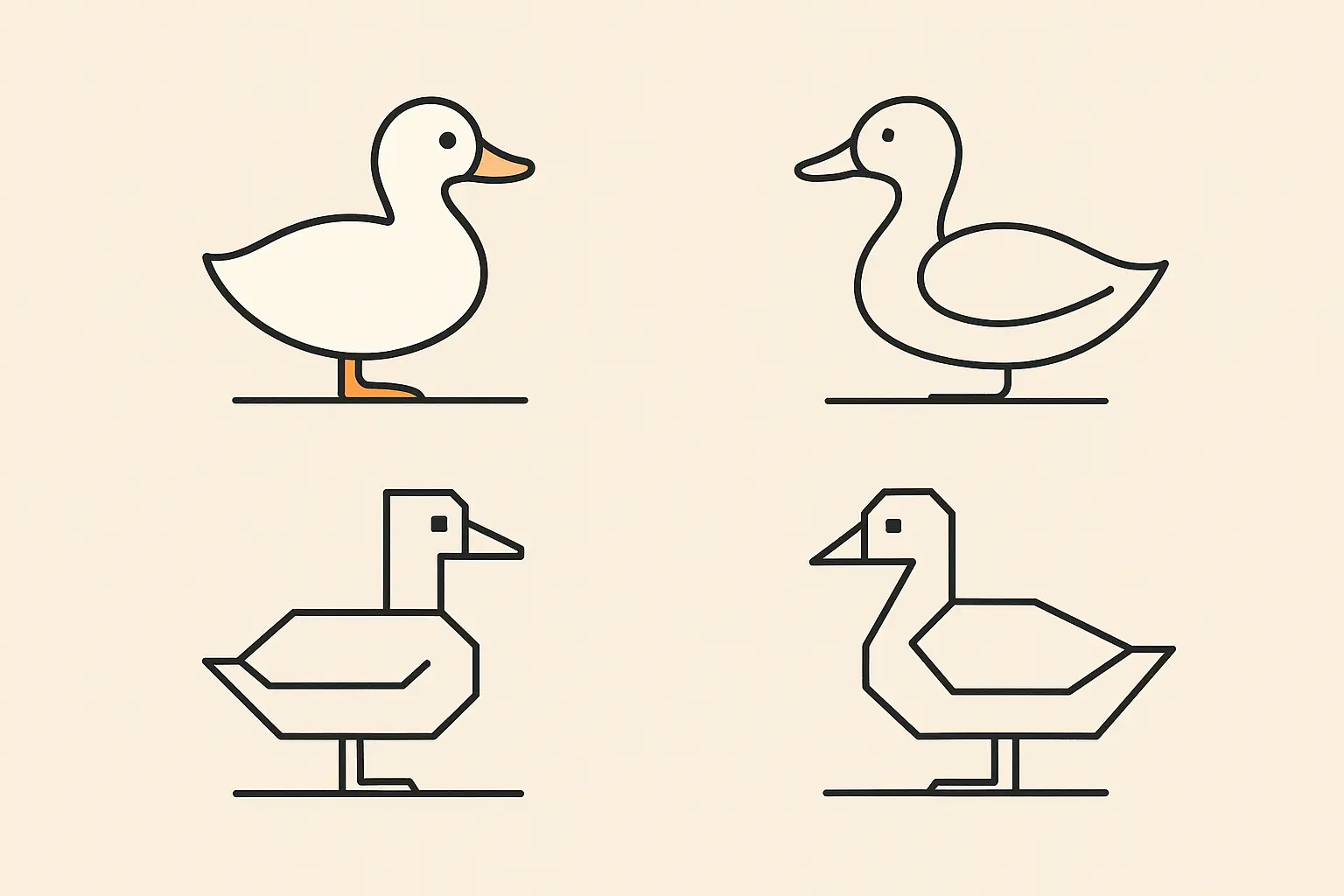 Minimalist duck tattoo featuring clean lines and simple geometric design