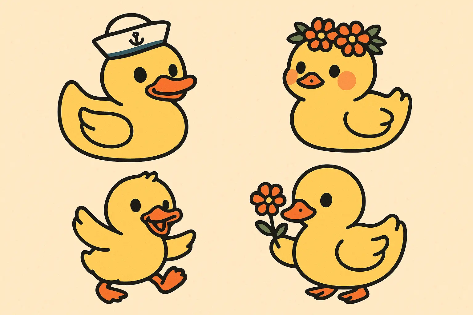 Cute cartoon-style duck tattoo with playful expression and bright colors