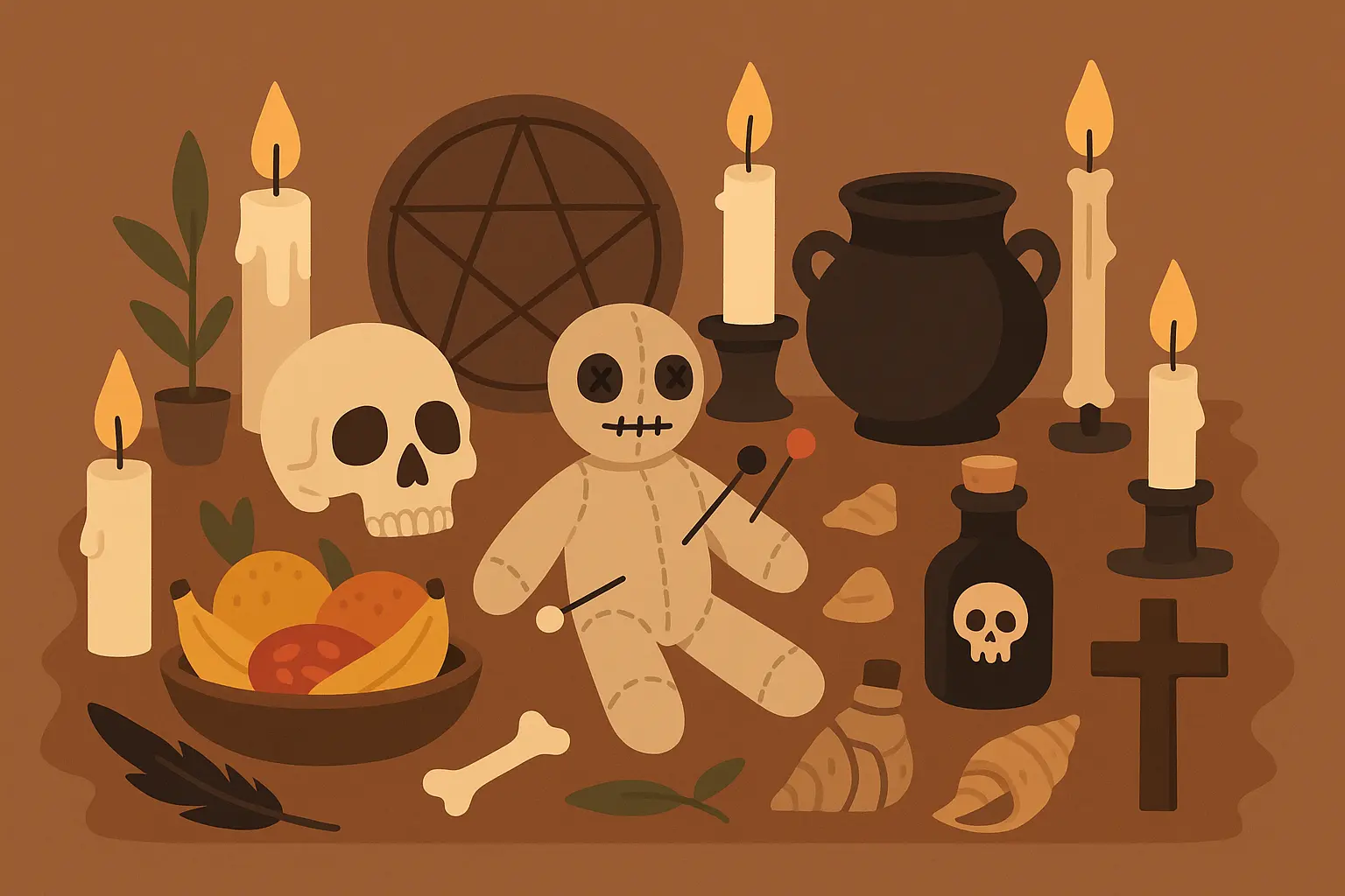 Voodoo altar scene with ritual objects