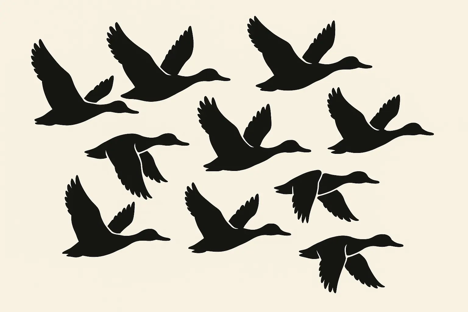 Bold black silhouette duck tattoo showing migration pattern in flight