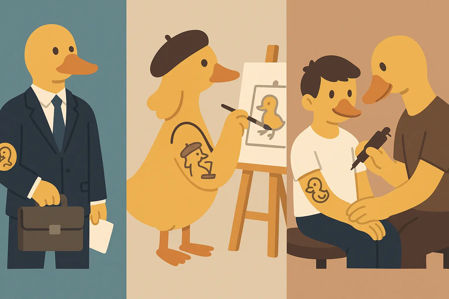 Various duck tattoo styles showing lifestyle-appropriate placement and sizing options