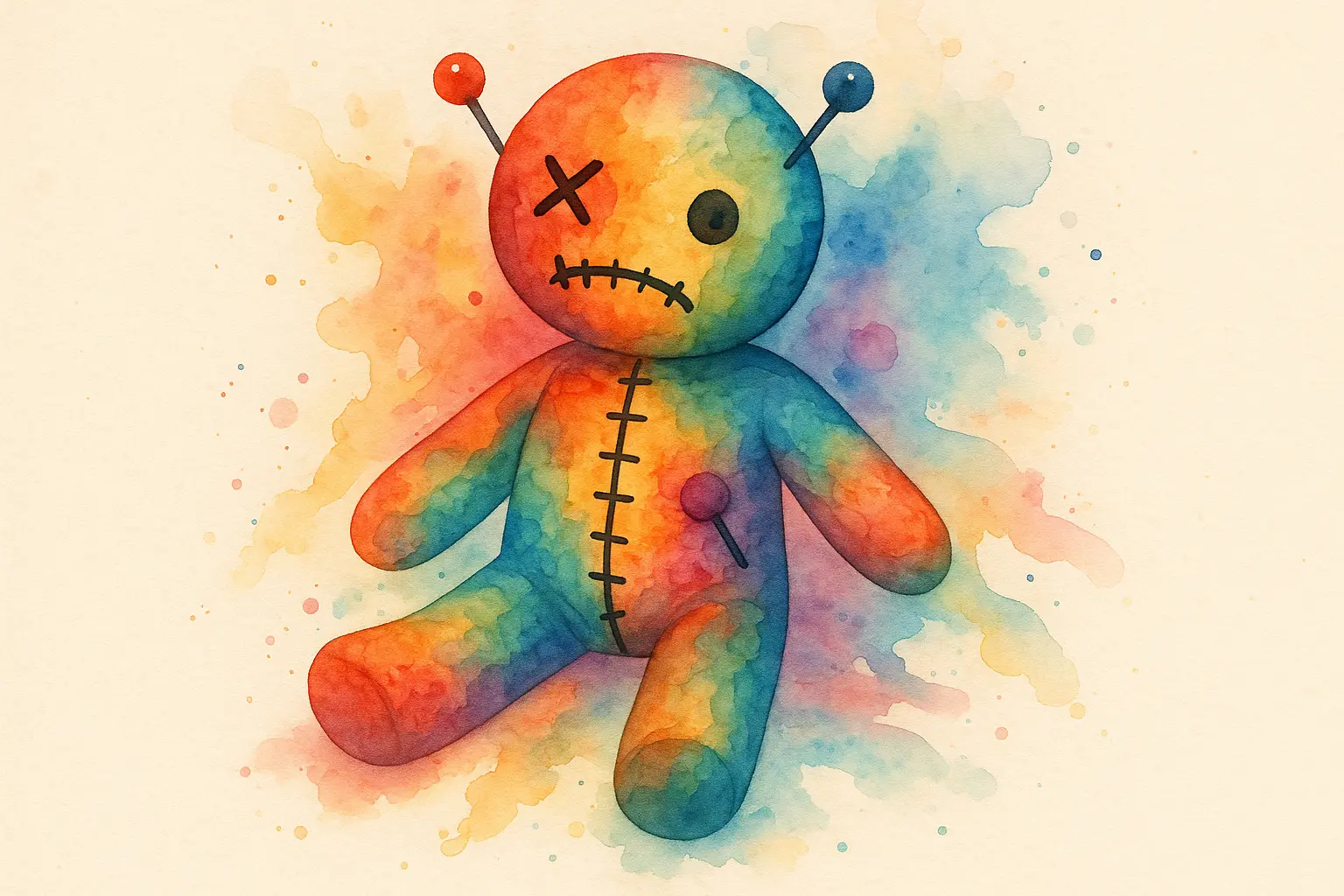 Watercolor voodoo doll tattoo with modern techniques