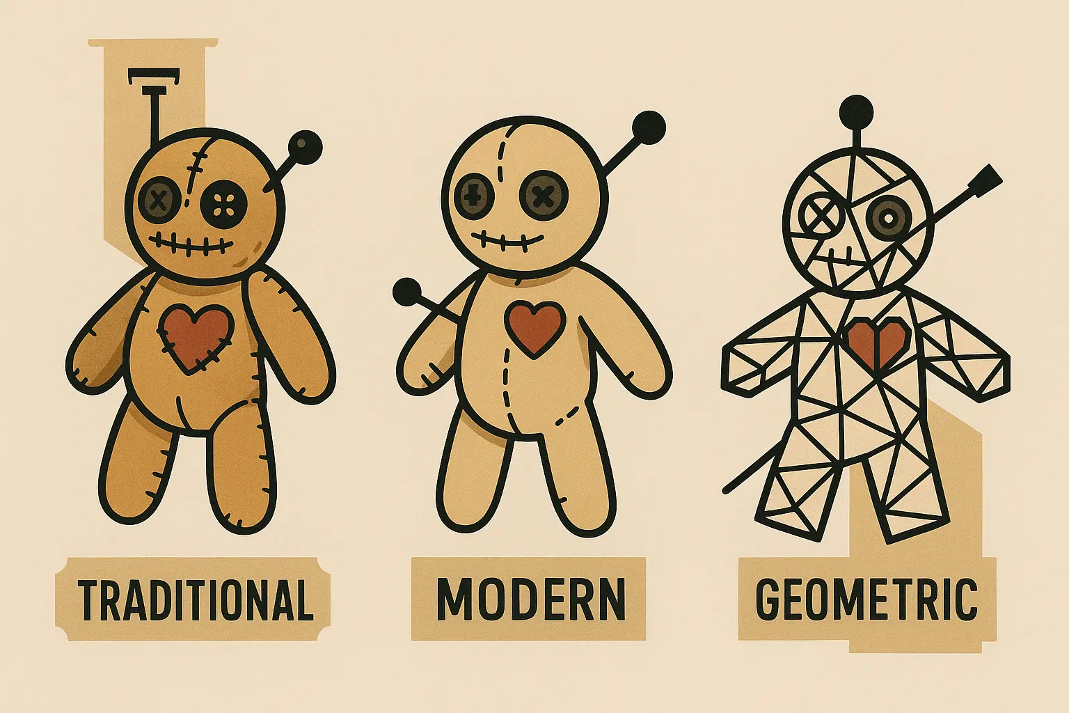 Various voodoo tattoo styles comparison