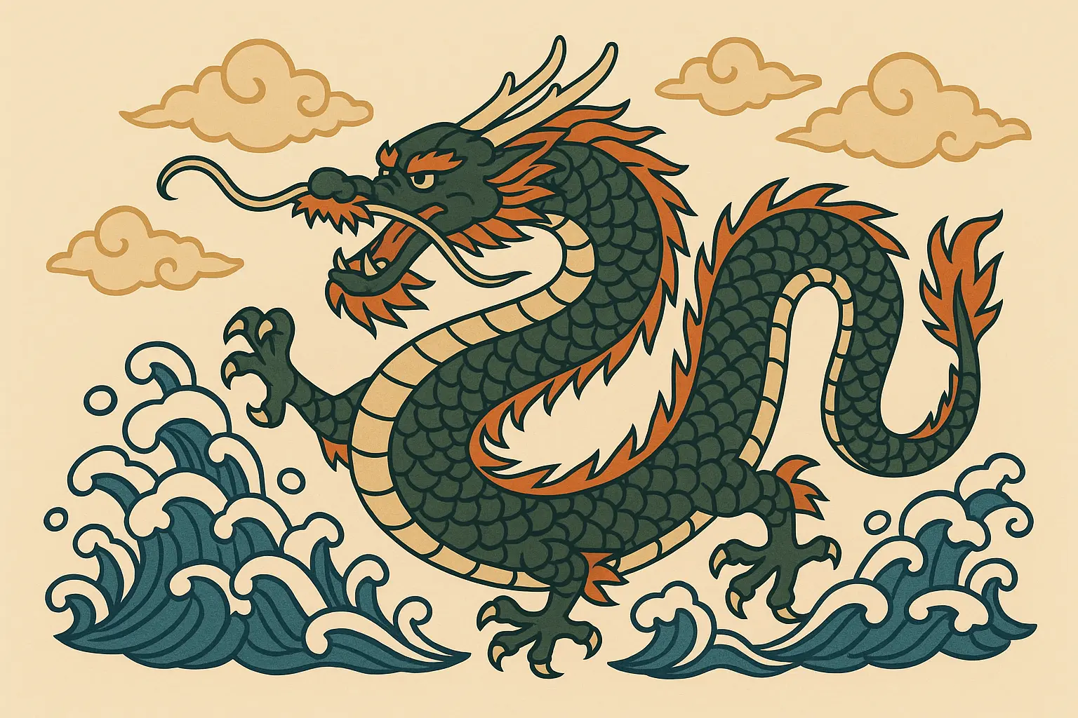 Full back Japanese dragon tattoo design with traditional elements