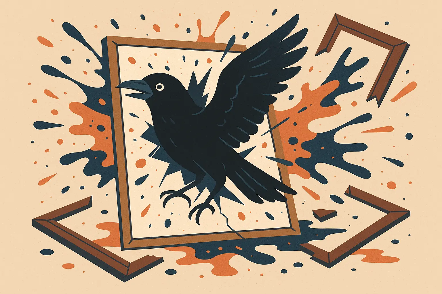 Artistic crow tattoo representing creative destruction and transformation