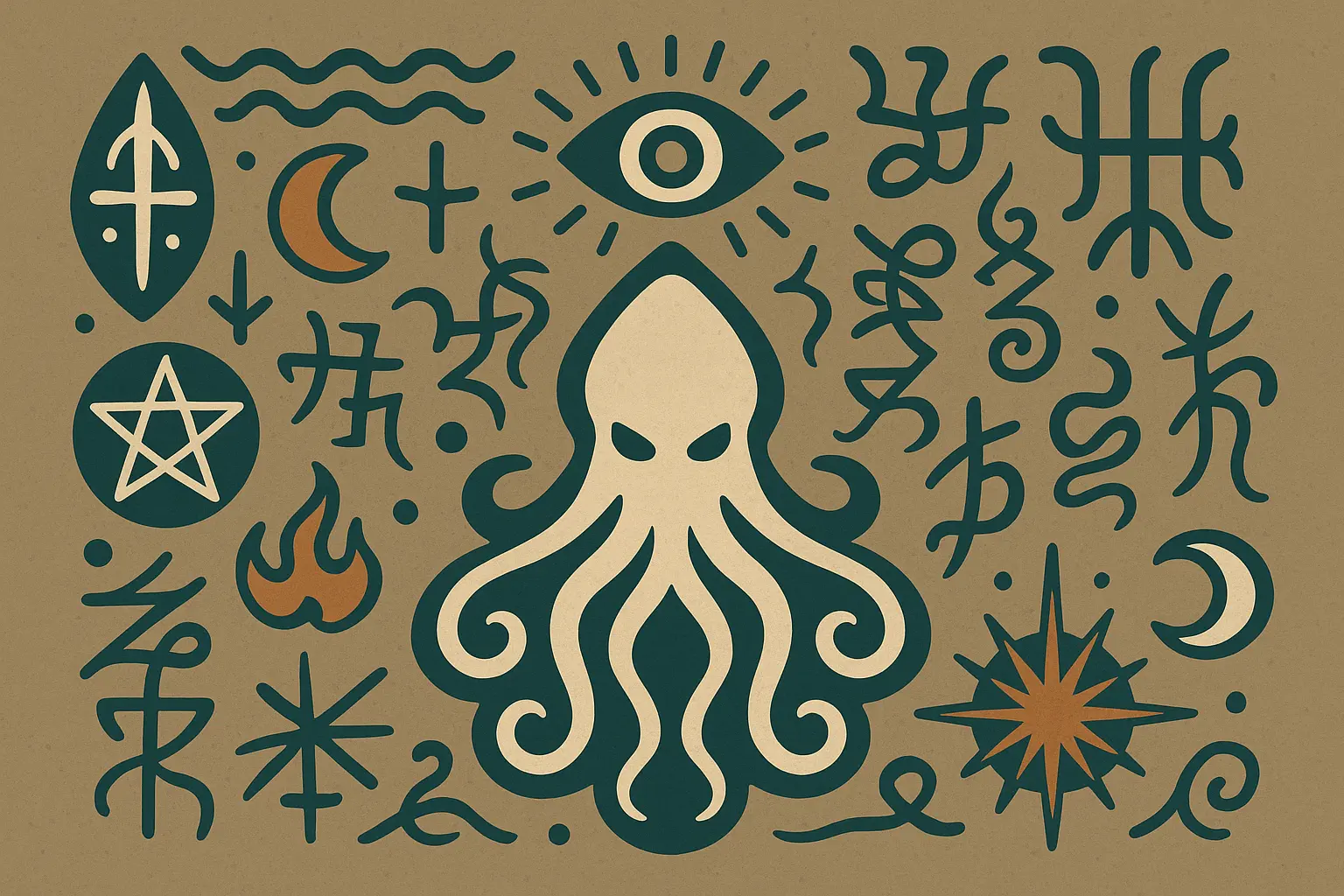 Symbolic and abstract Cthulhu tattoo representations