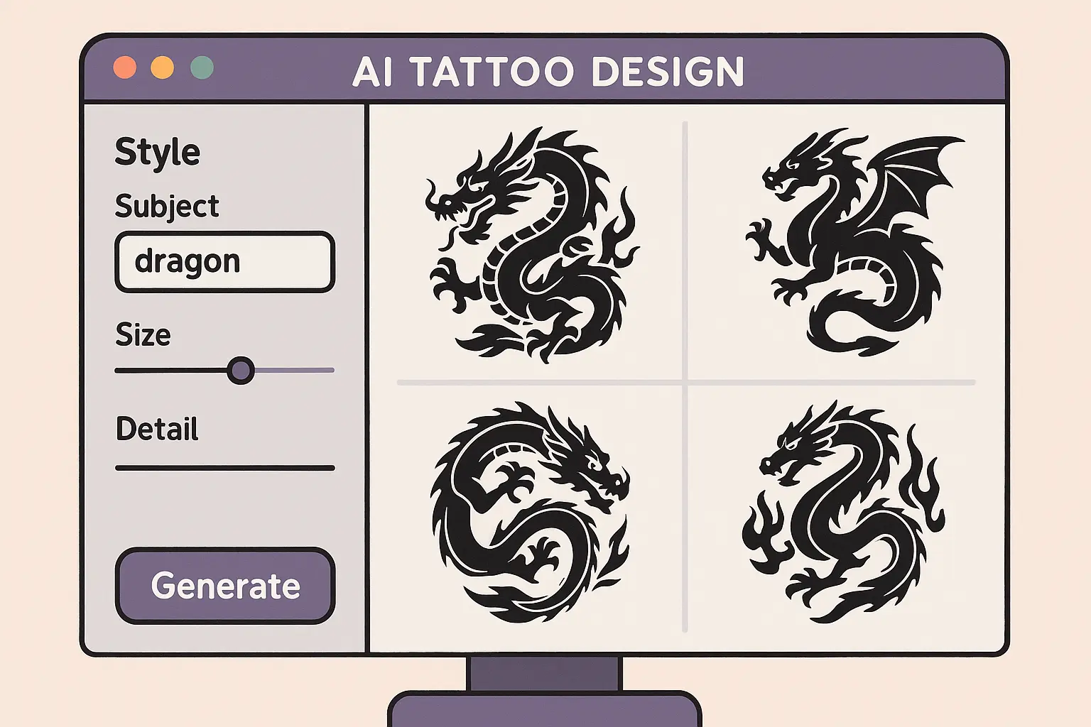 AI-powered dragon tattoo design visualization