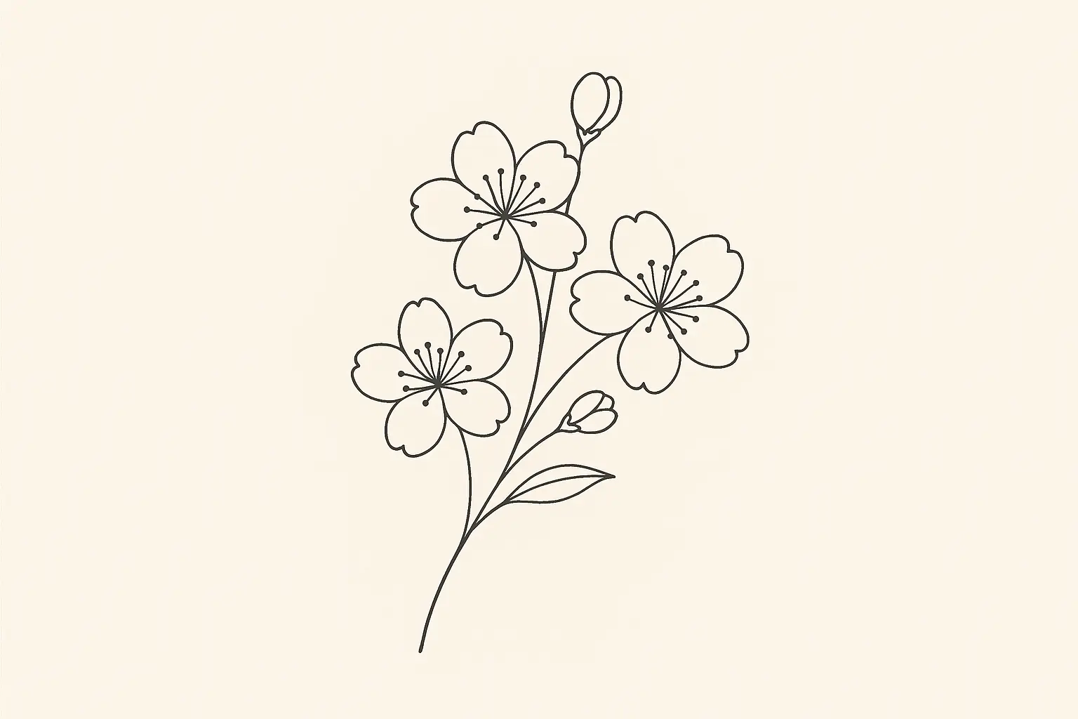Single branch delicate cherry blossom tattoo with fine line work