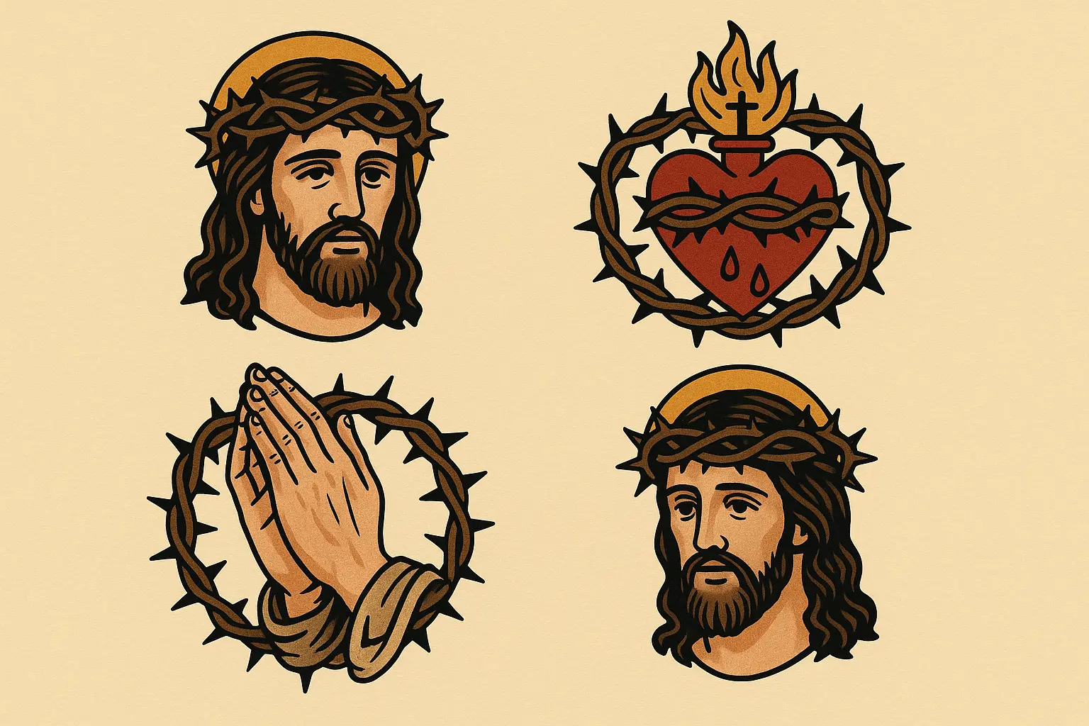 Traditional religious crown of thorns tattoo designs