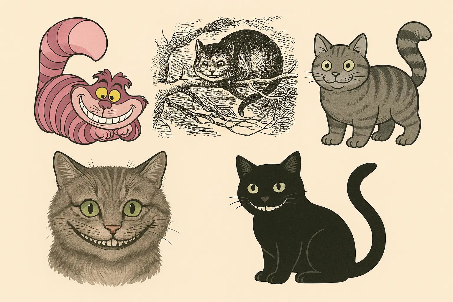 Classic and traditional Cheshire Cat tattoo designs
