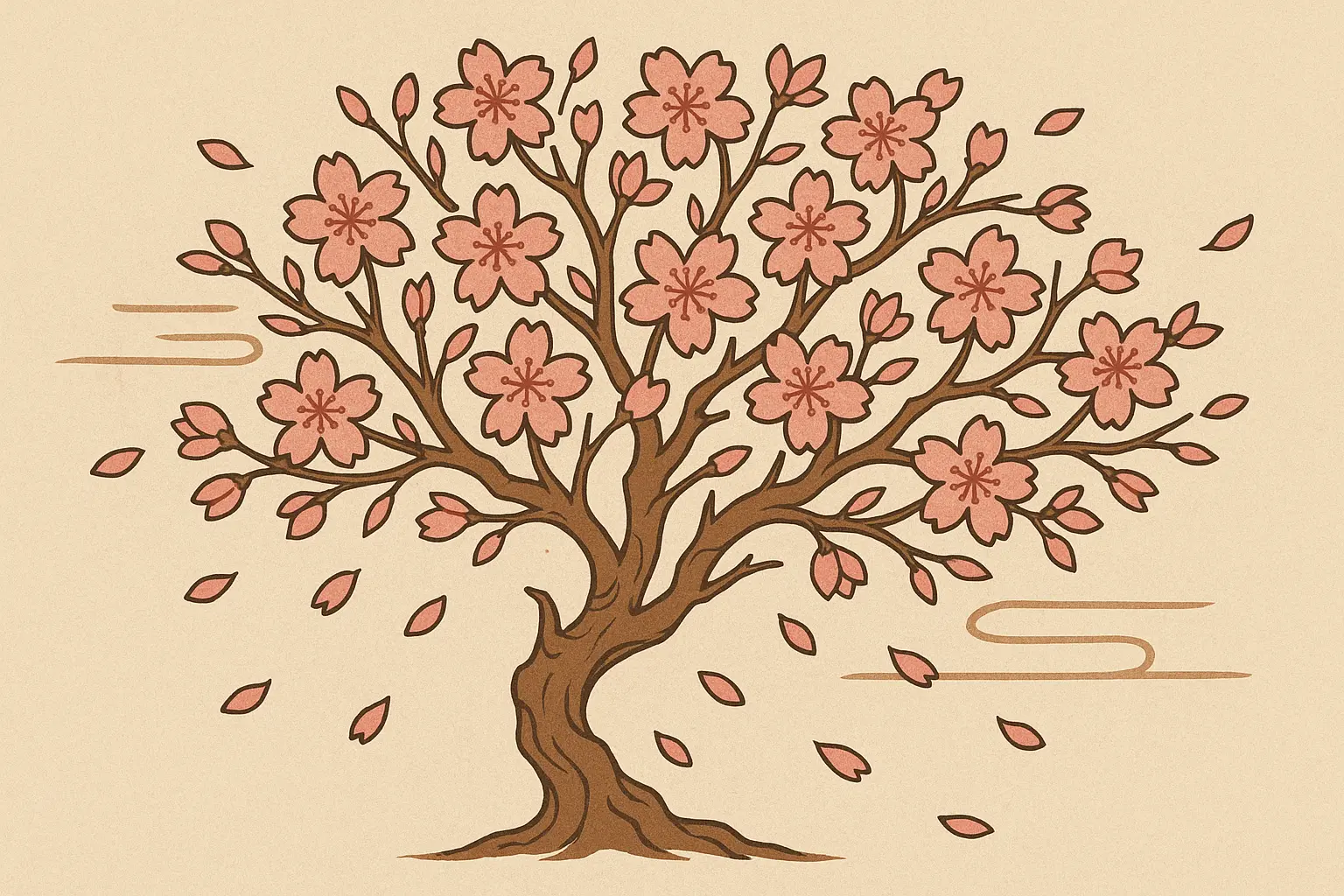 Traditional Japanese cherry blossom tree tattoo with authentic artistic elements