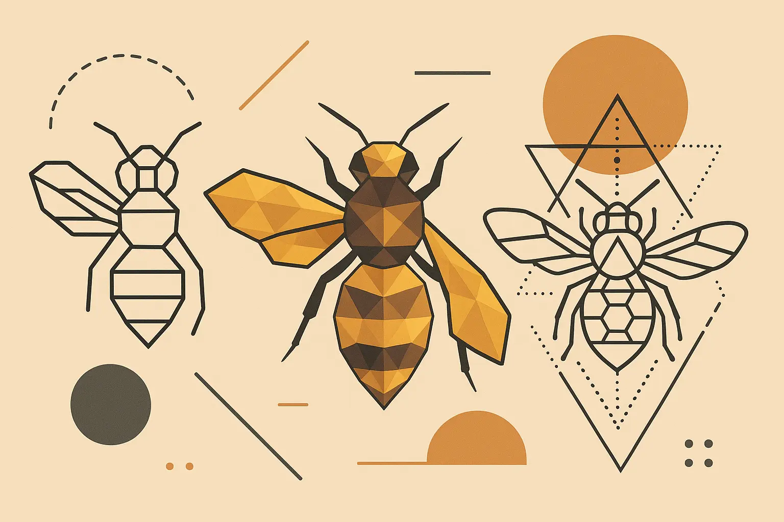 Geometric bumble bee tattoo designs