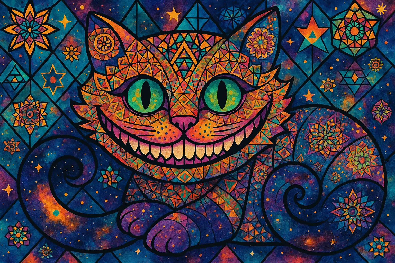 Trippy and psychedelic Cheshire Cat tattoo designs