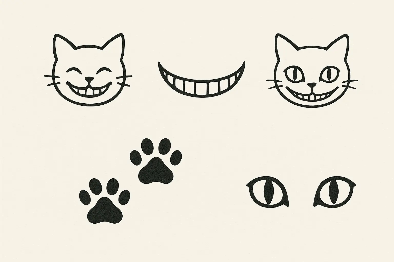 Small and delicate Cheshire Cat tattoo designs