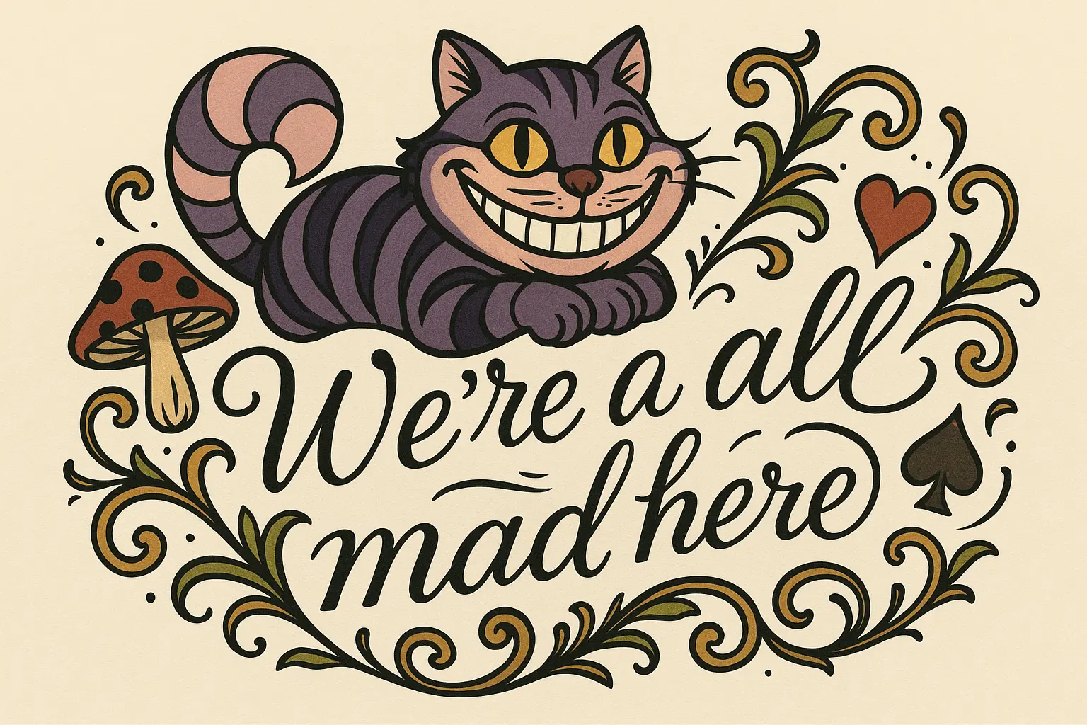 Quote and text integration Cheshire Cat tattoo designs