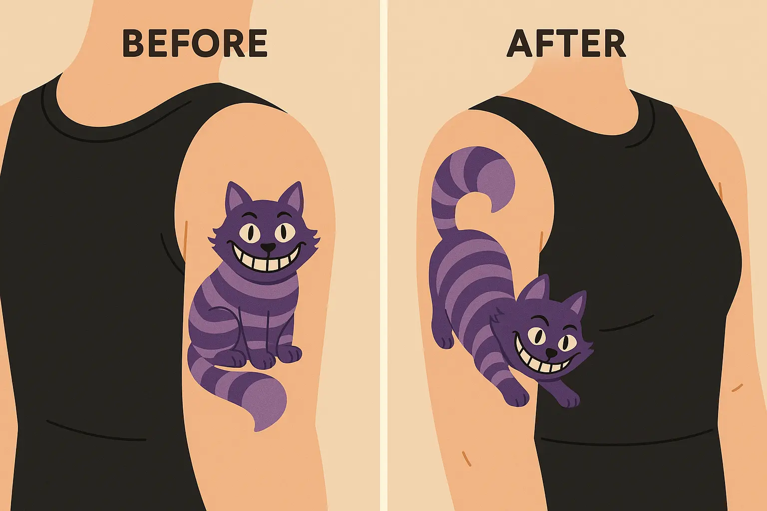 Placement-specific and unique Cheshire Cat tattoo concepts