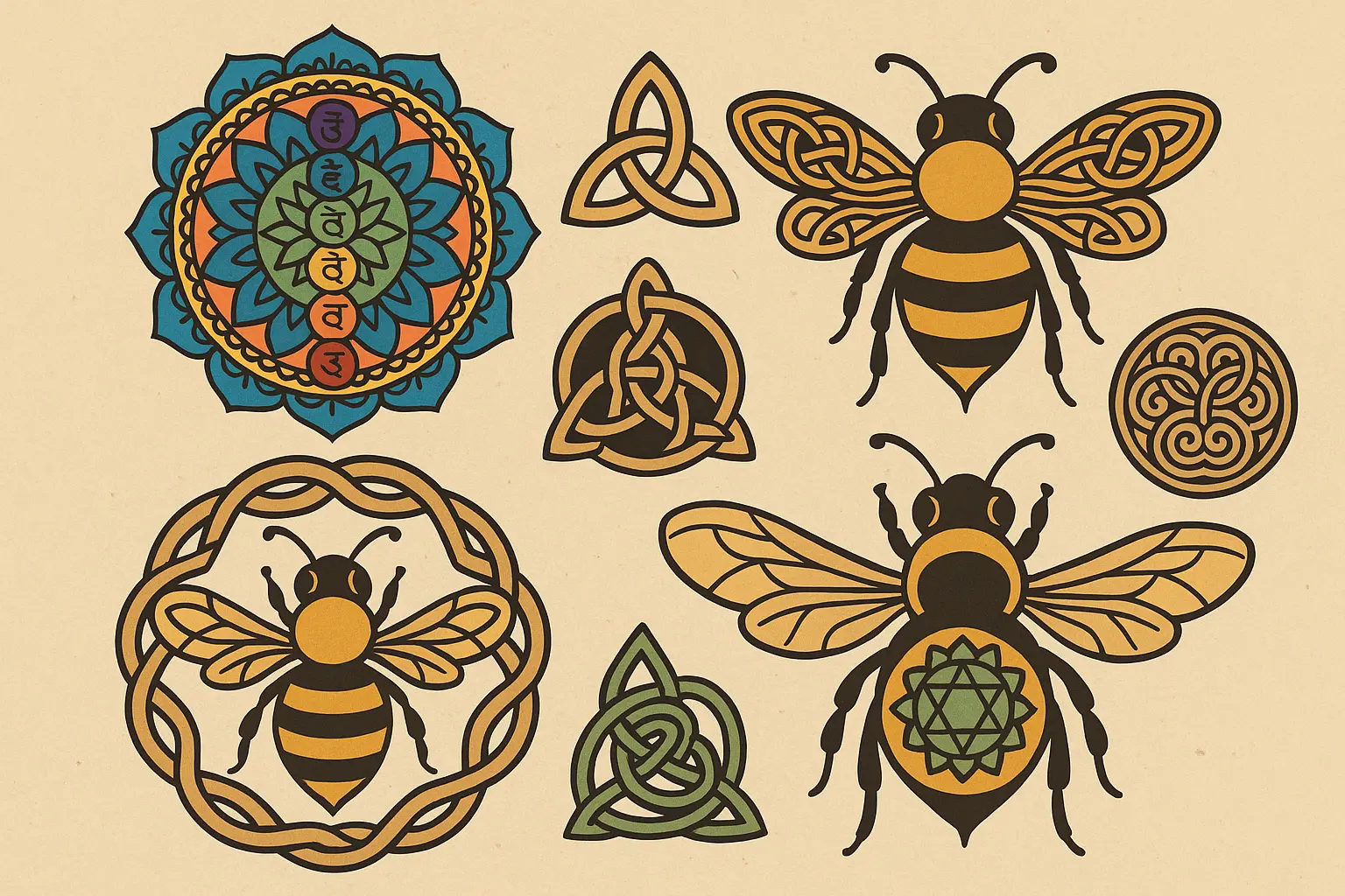 Symbolic spiritual bumble bee tattoo designs