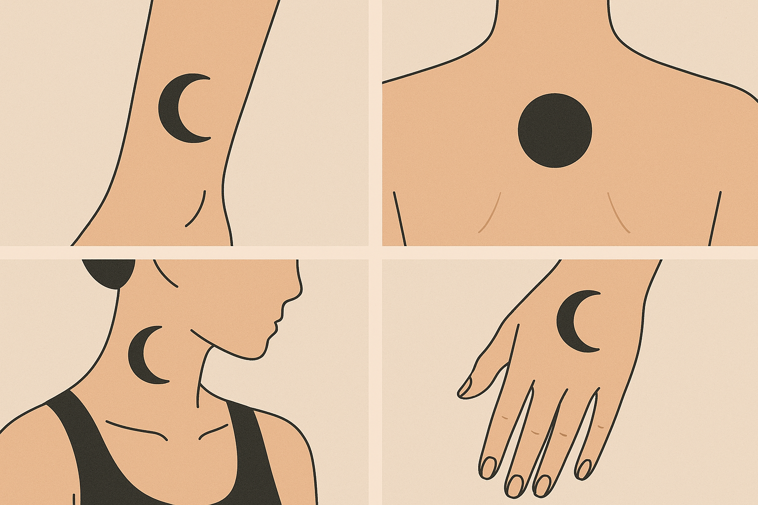 Moon tattoo designs showing various lunar phases