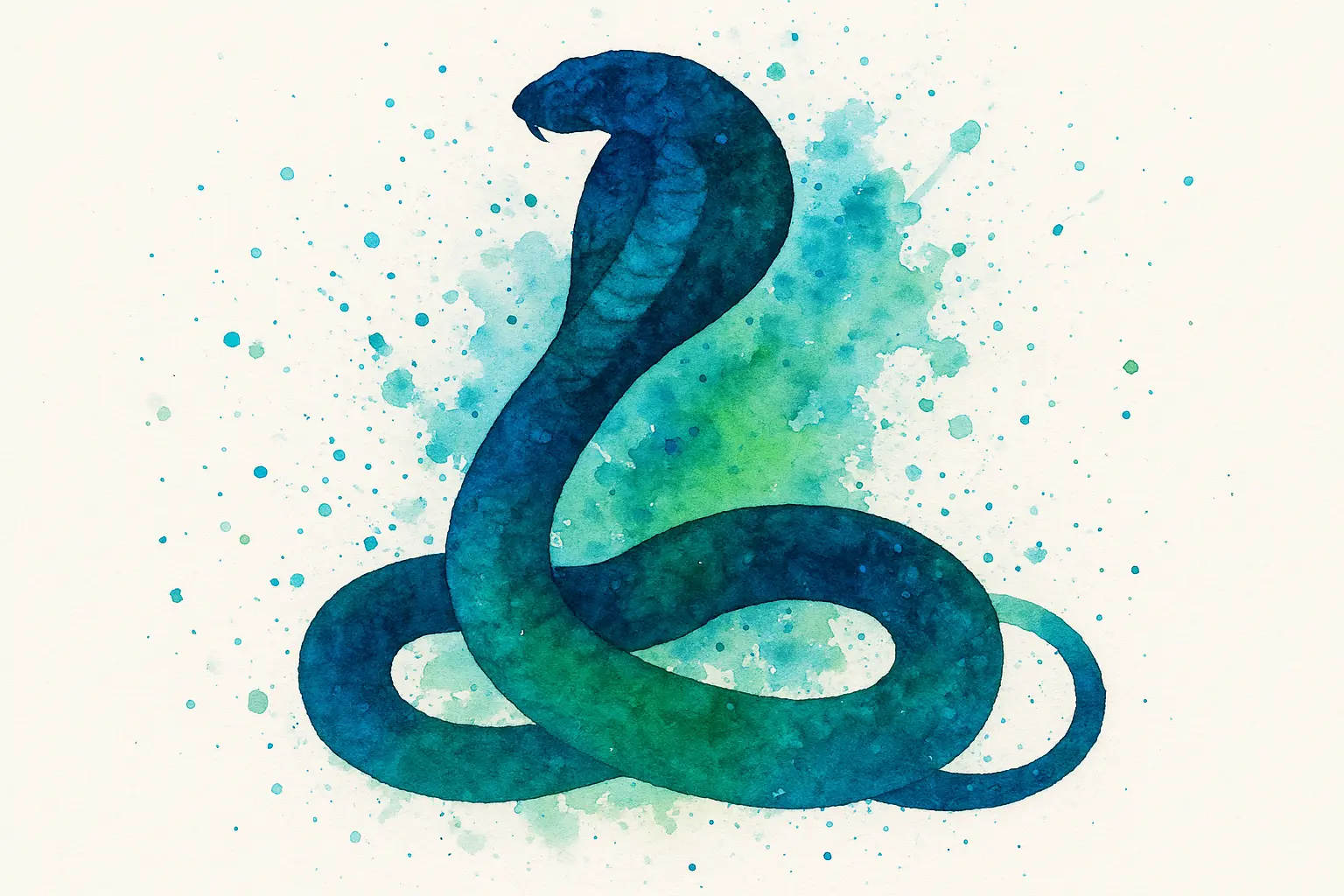 Watercolor cobra tattoo with flowing paint effects