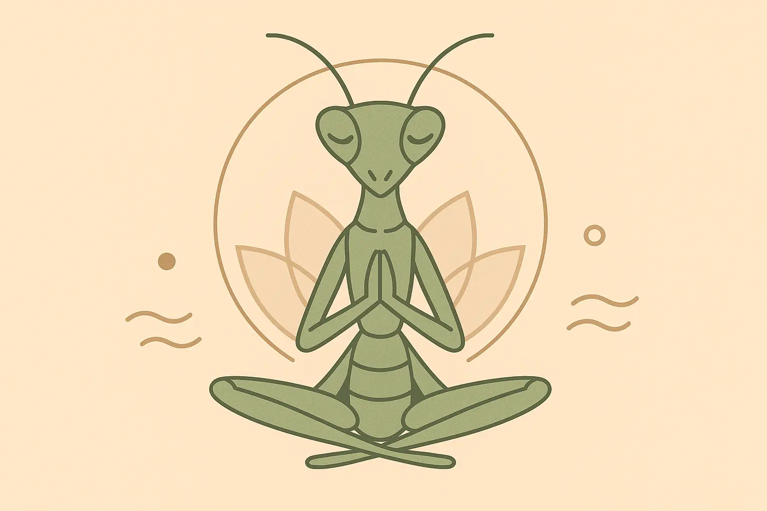 Spiritual praying mantis in meditation pose