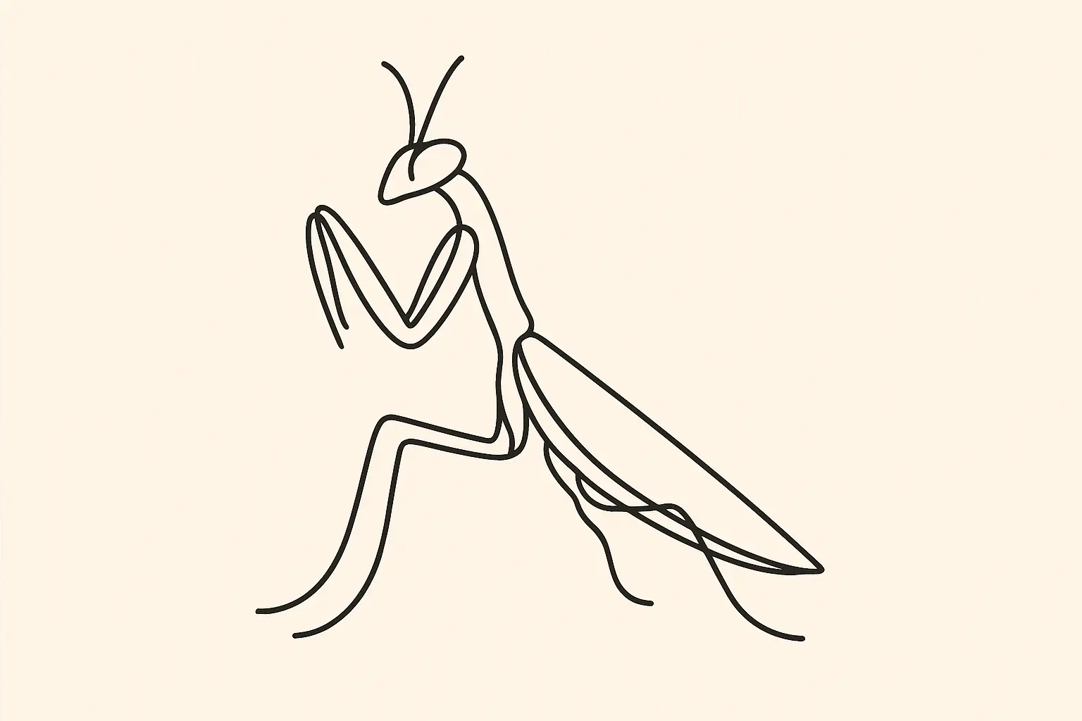 Single line praying mantis silhouette design
