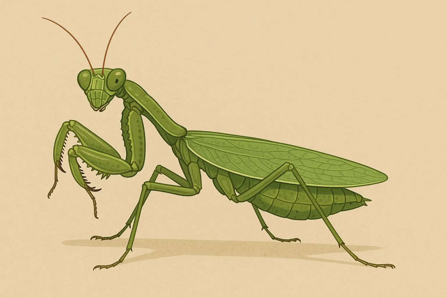 Photorealistic green praying mantis tattoo