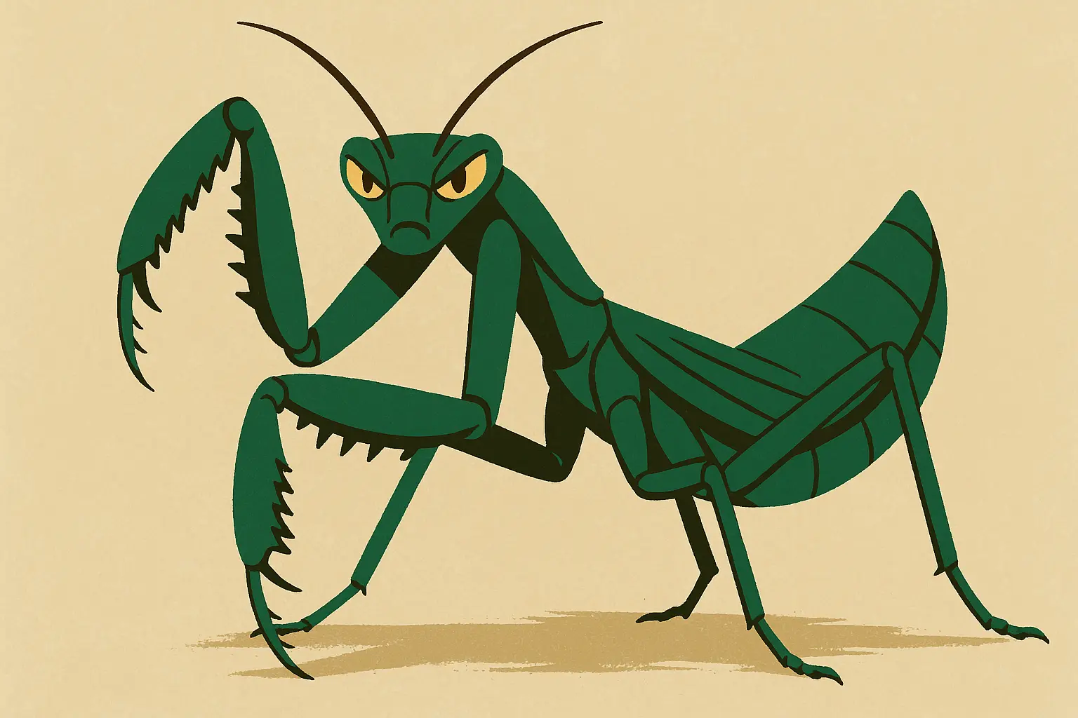 Fierce female praying mantis after hunting