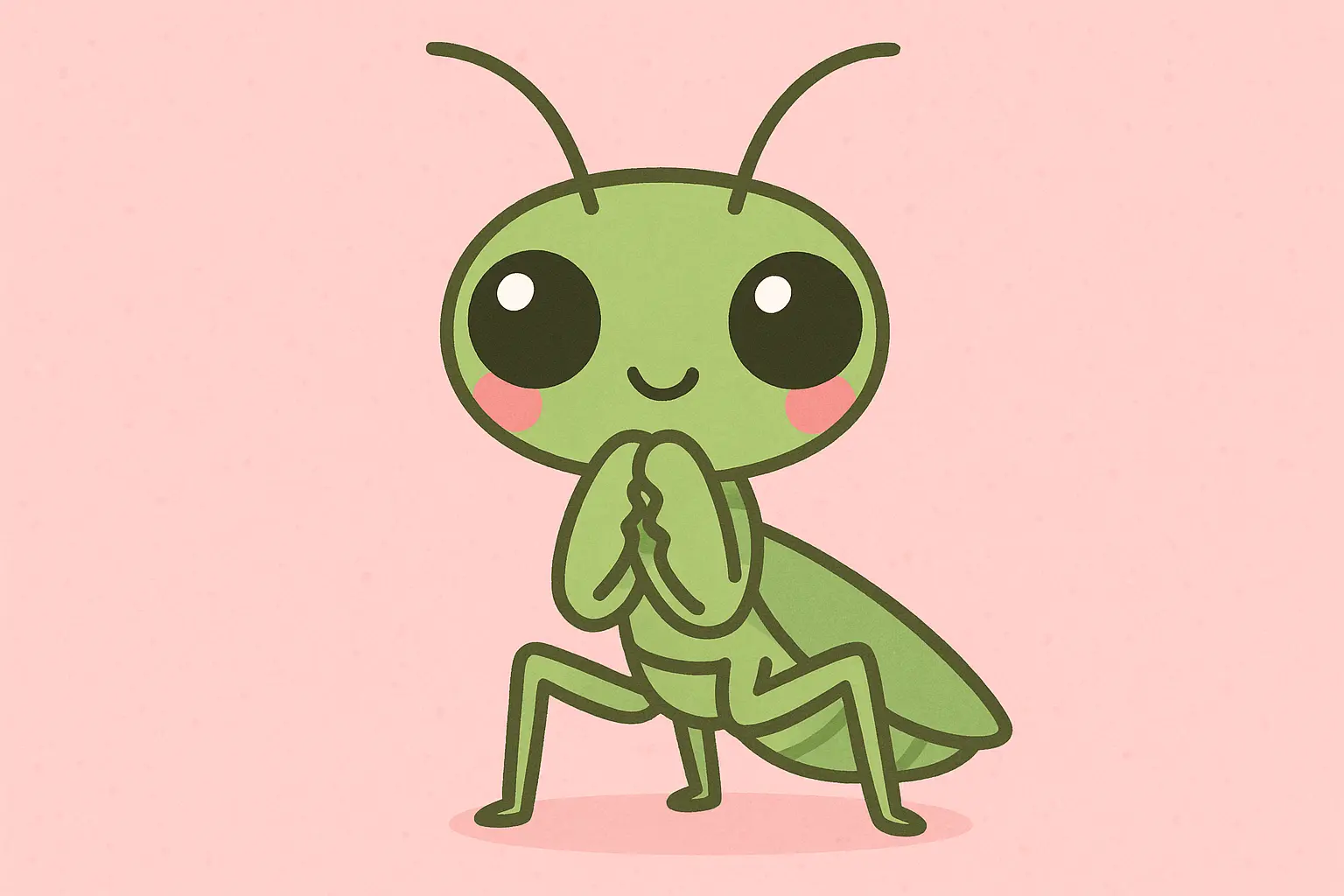 Kawaii style cute praying mantis with large eyes