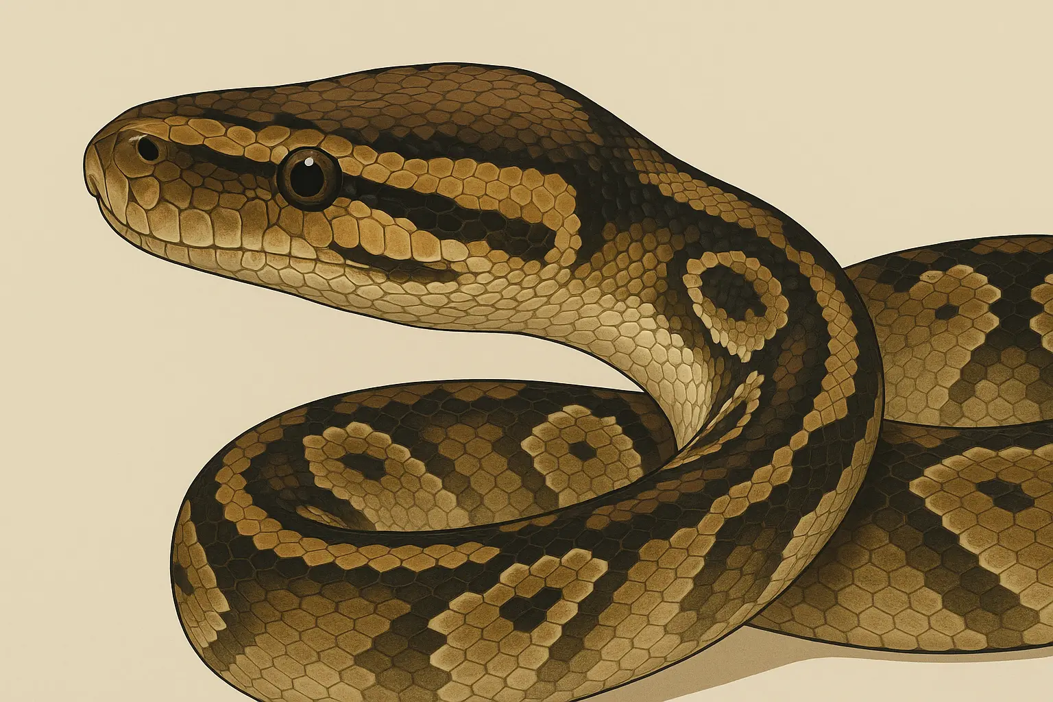 Photorealistic python tattoo showing detailed scales and natural coloring