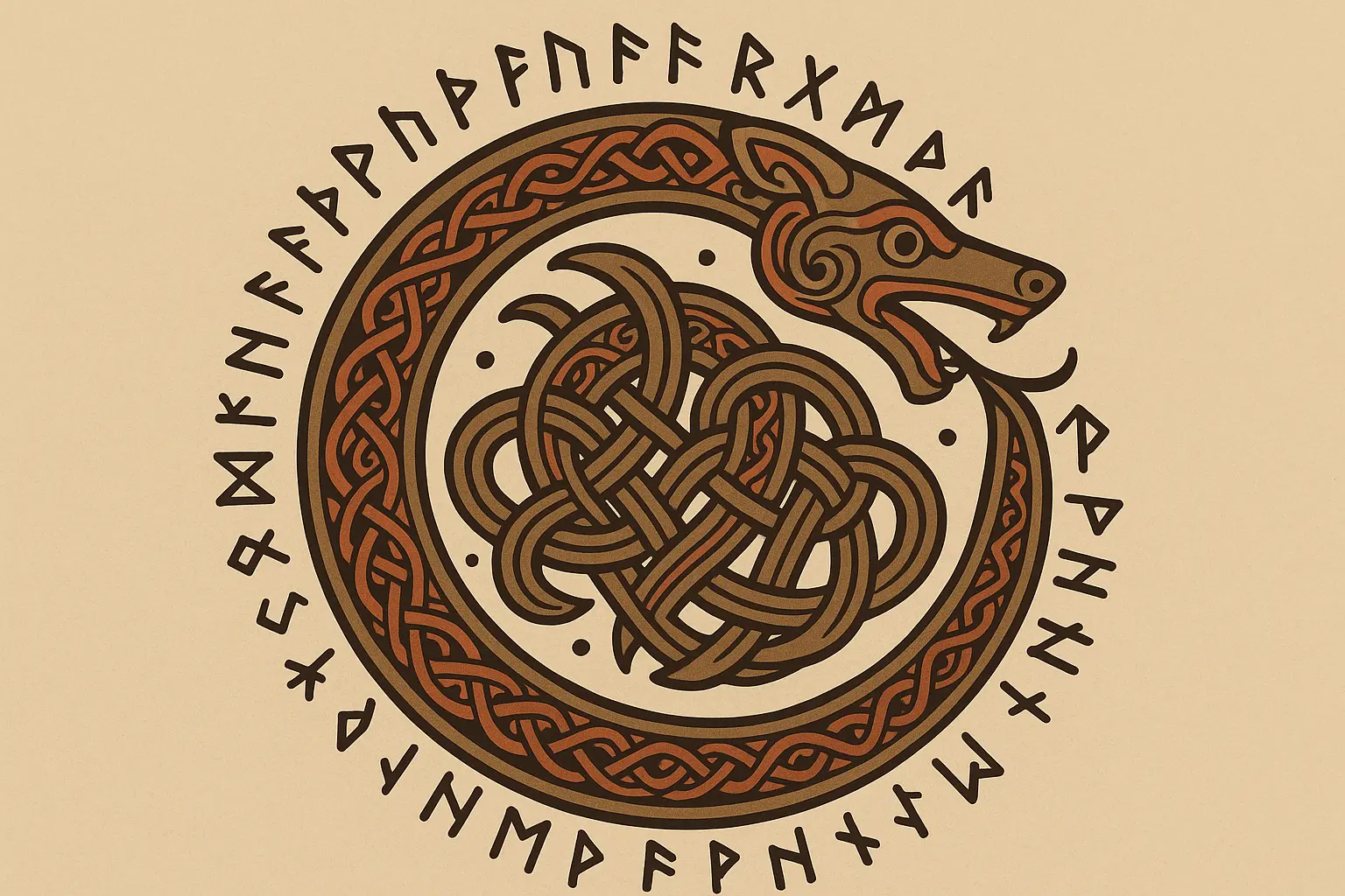 Norse Jörmungandr world serpent tattoo with runic elements and knotwork