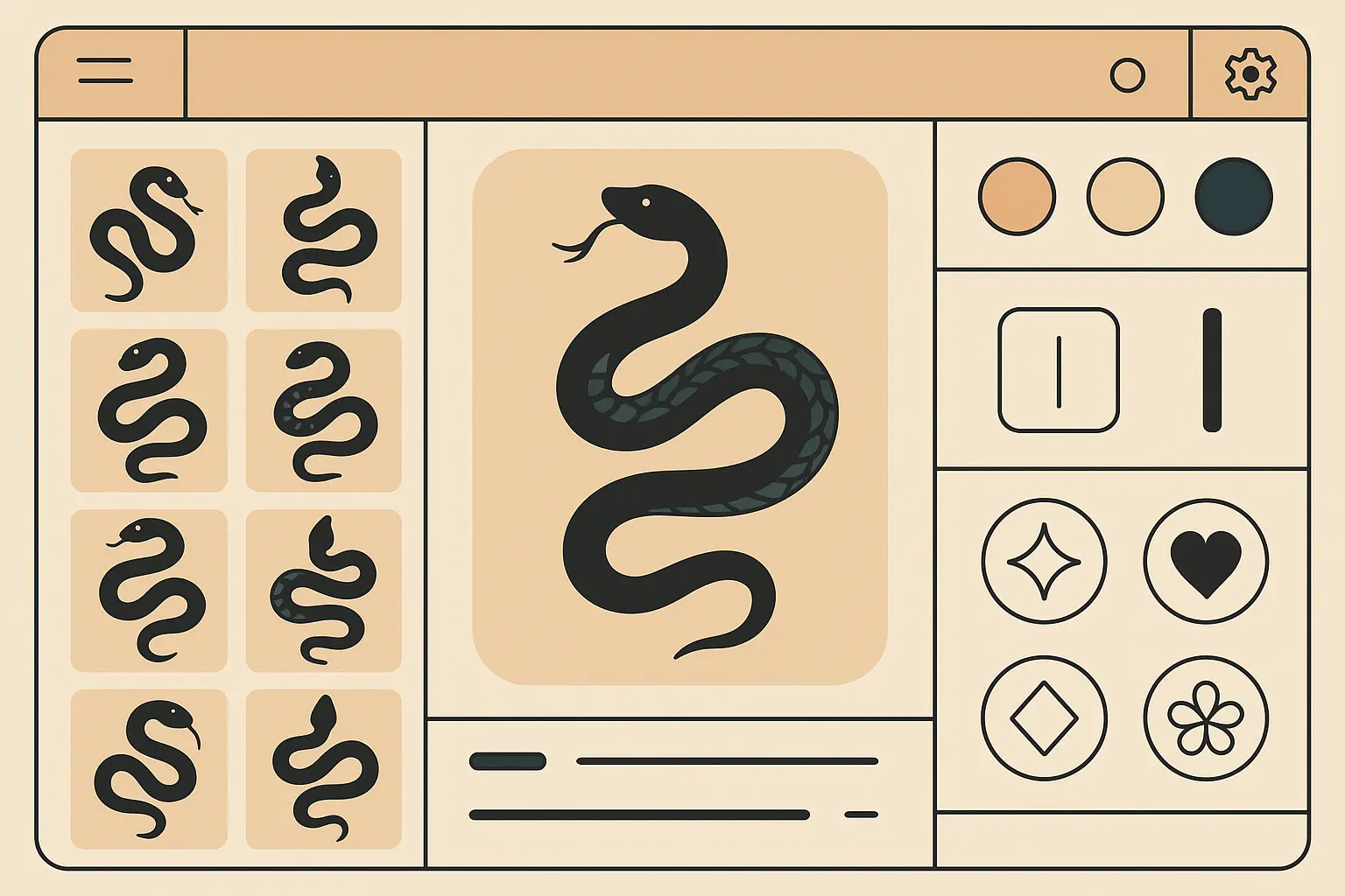 AI-powered tattoo design interface showing serpent tattoo variations