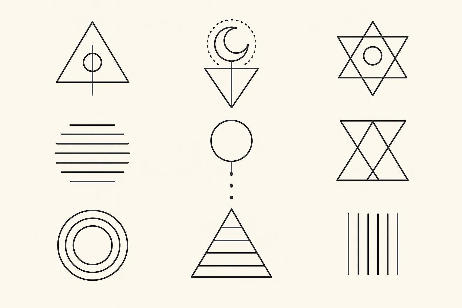 Geometric single needle tattoo patterns