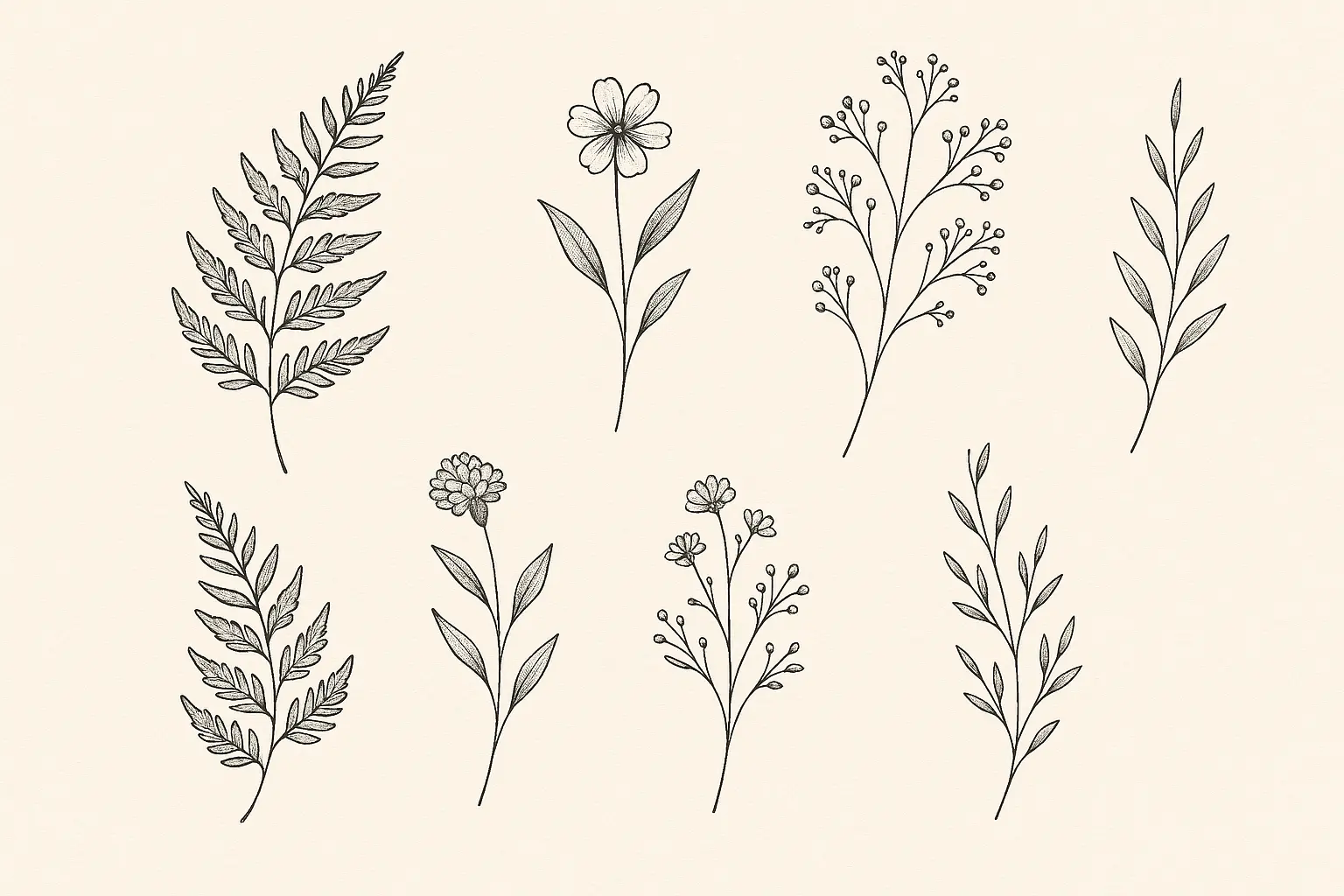 Botanical single needle tattoo designs
