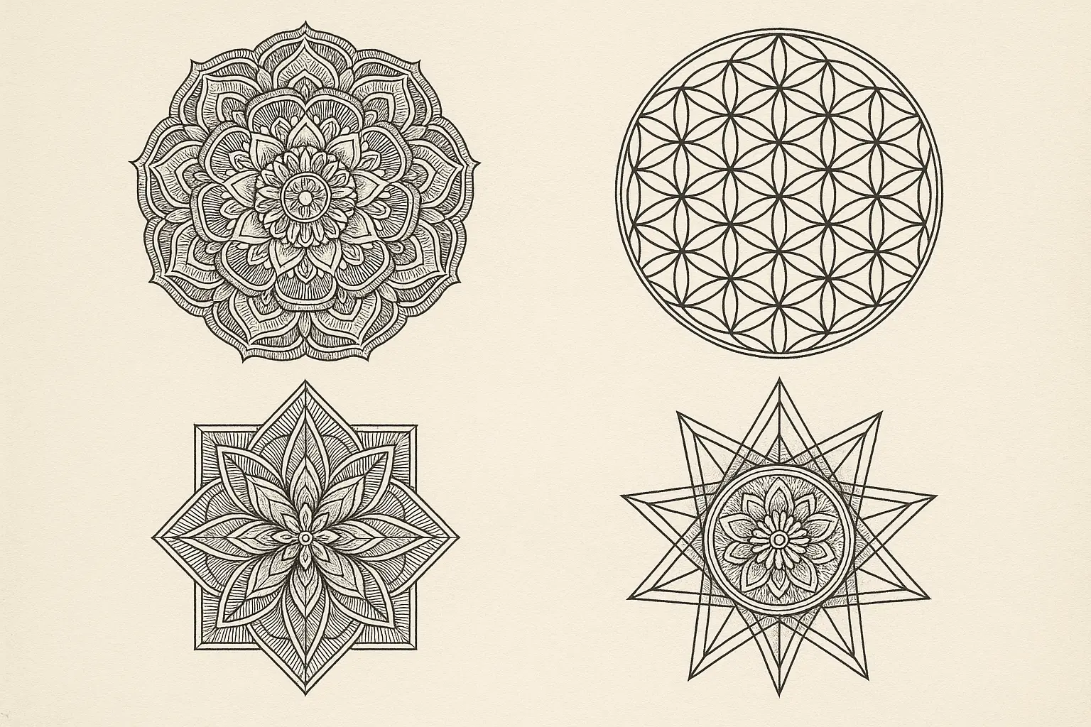 Sacred geometry single needle tattoo patterns