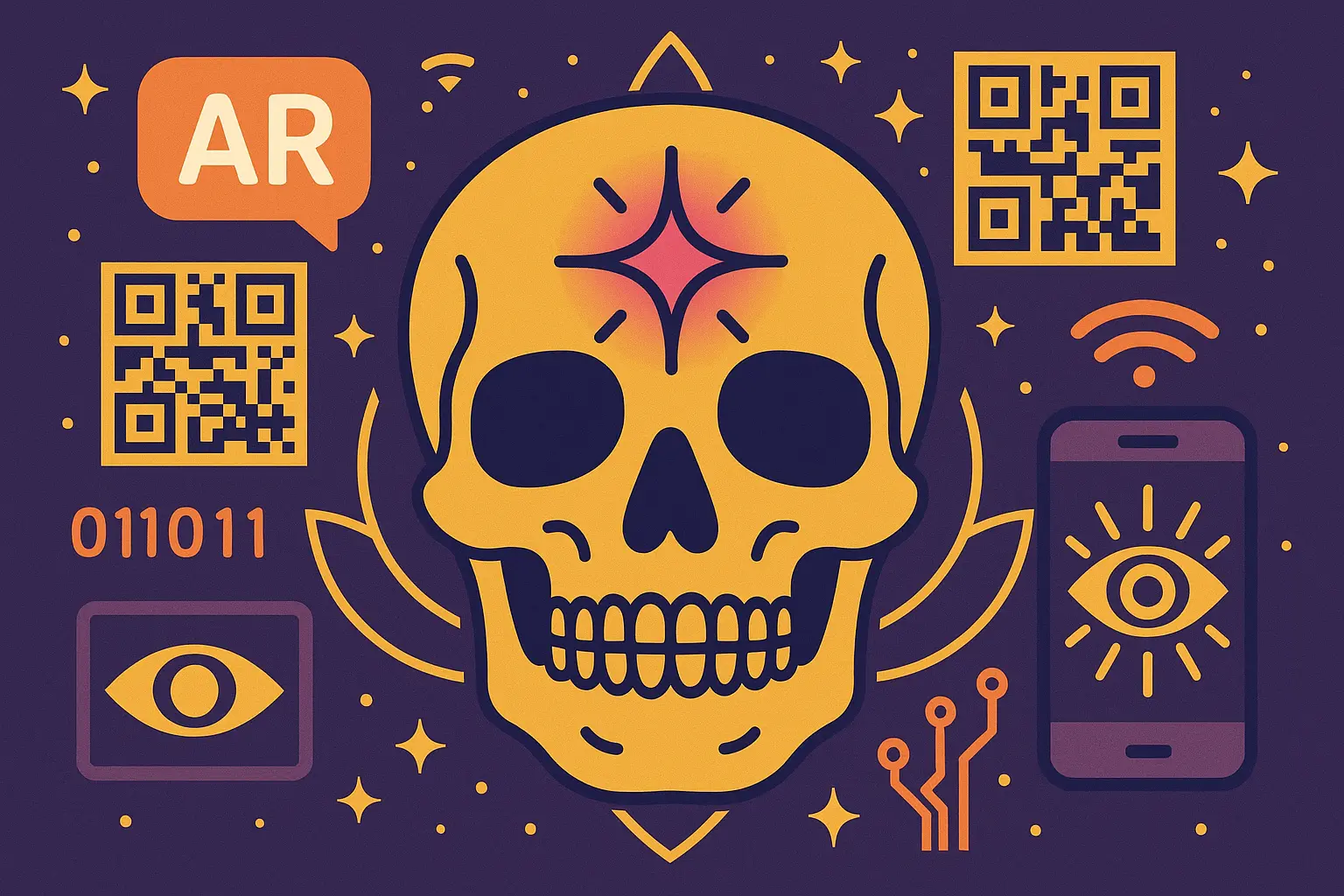 Digital-enhanced skull tattoo with technological elements