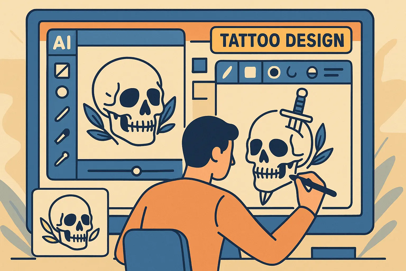 AI-generated skull tattoo design showcasing modern technology and ancient symbolism
