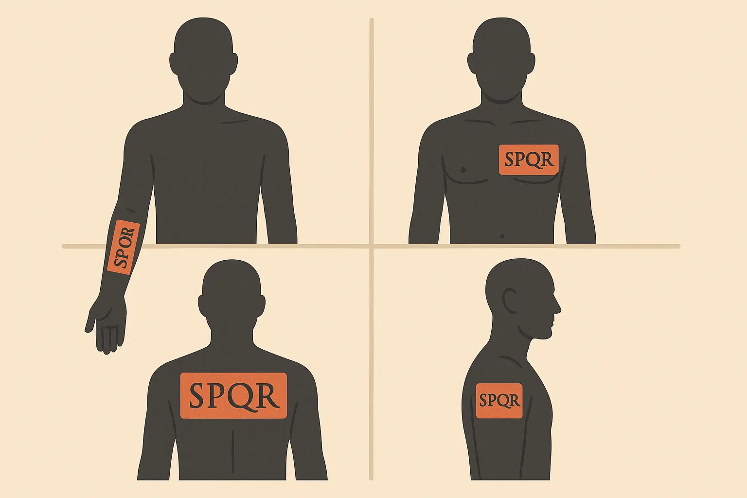 SPQR tattoo placement examples