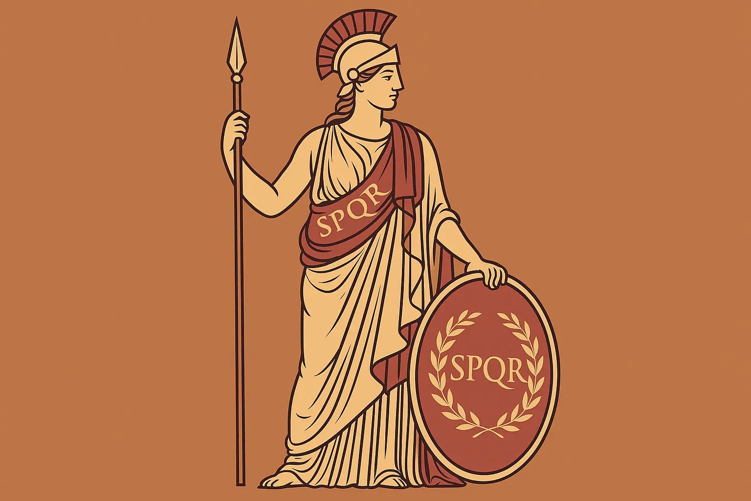 Roman goddess with SPQR elements tattoo