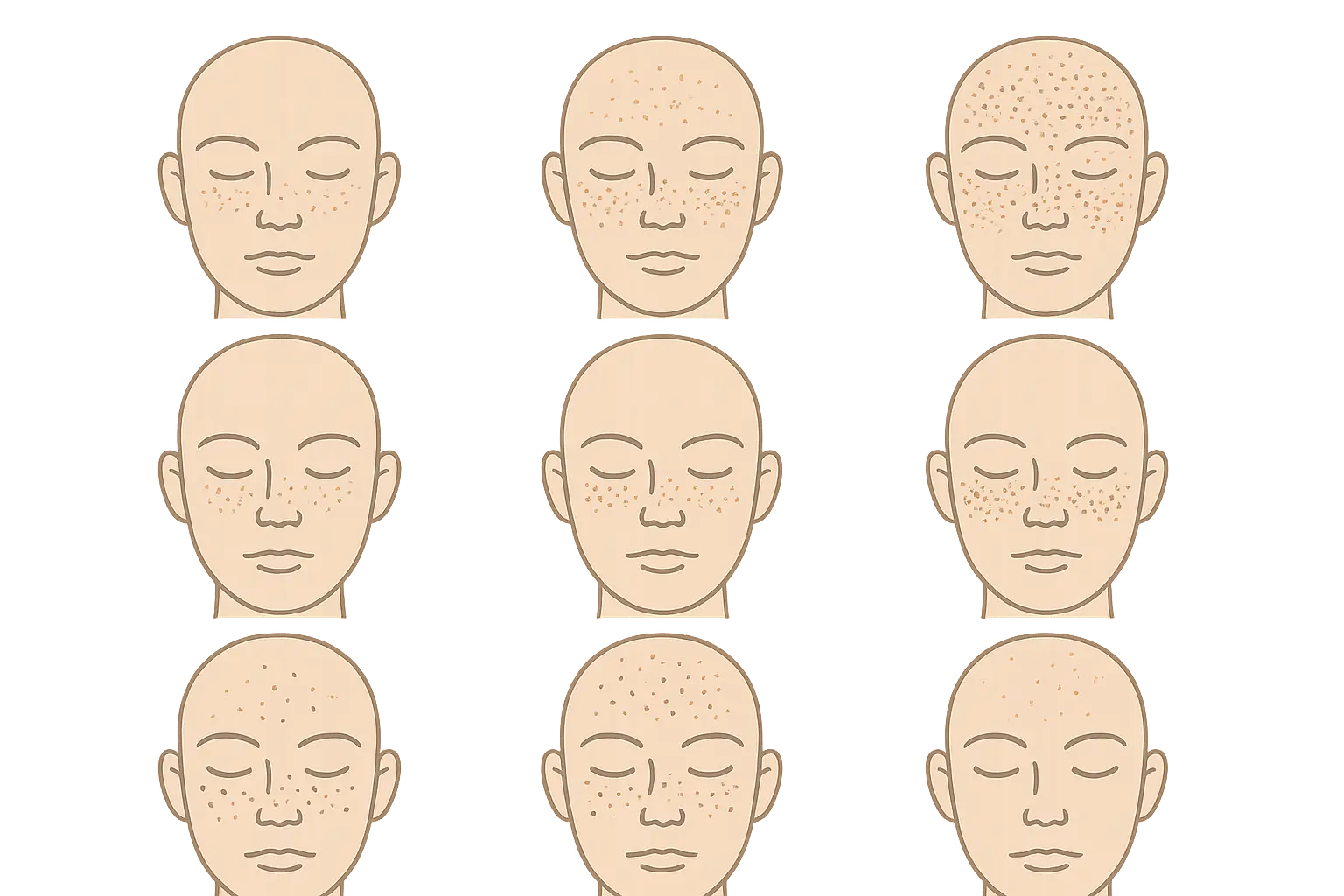 Grid showing 25 different freckle tattoo styles and placements