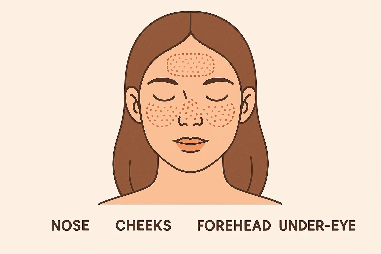 Close-up showing different freckle placement patterns on face