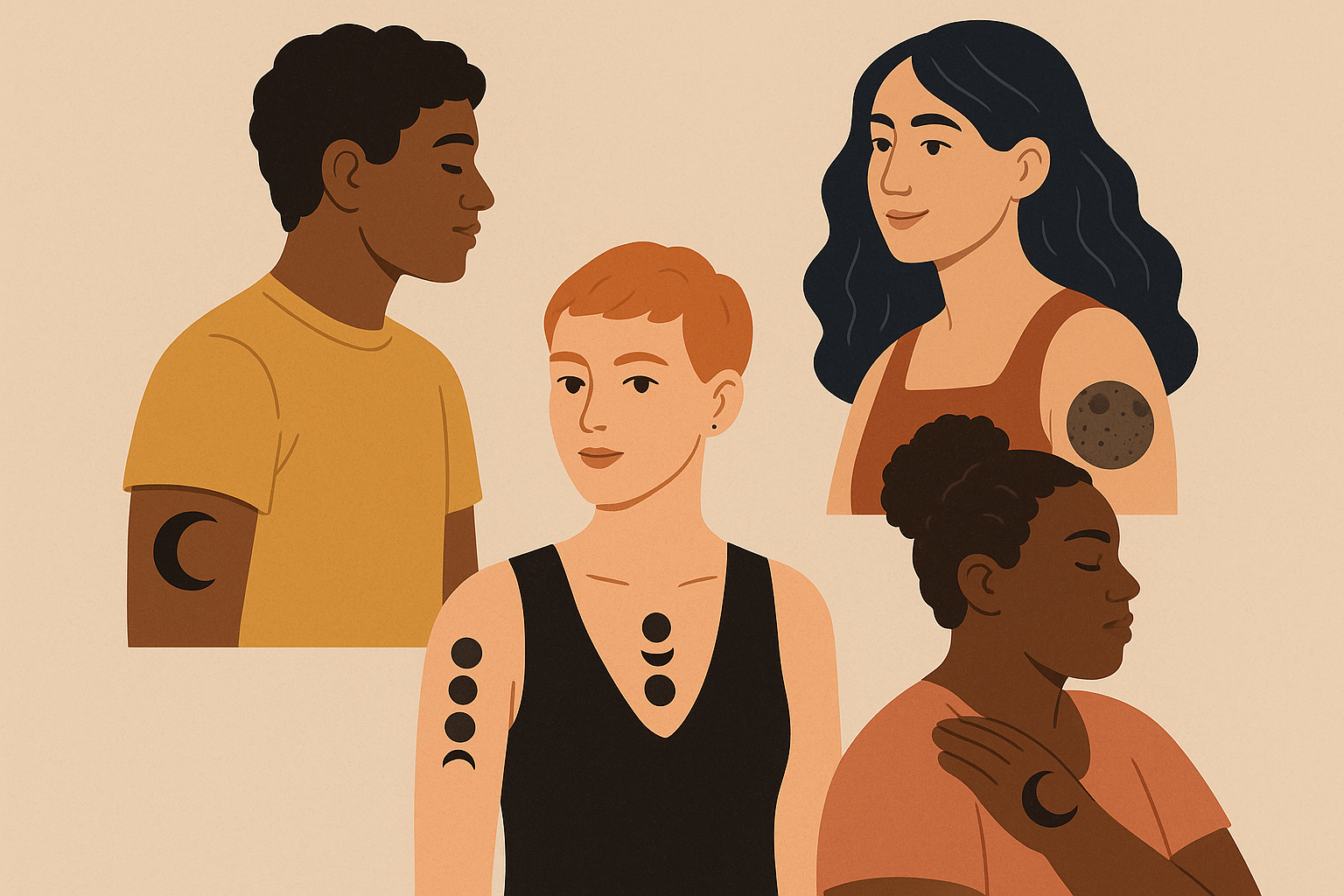 Various moon tattoo styles representing gender fluidity