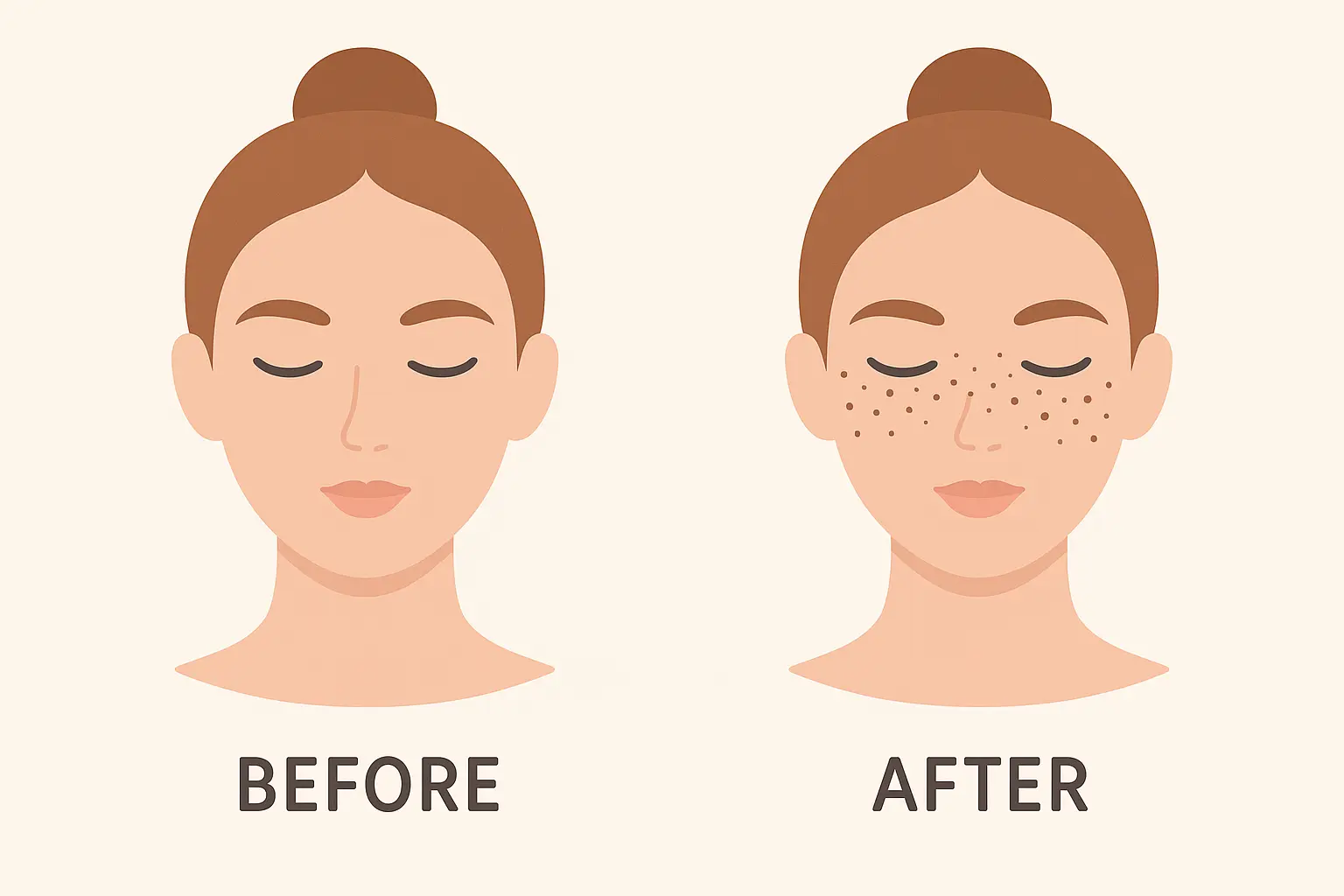 Before and after digital mockup of freckle tattoo placement